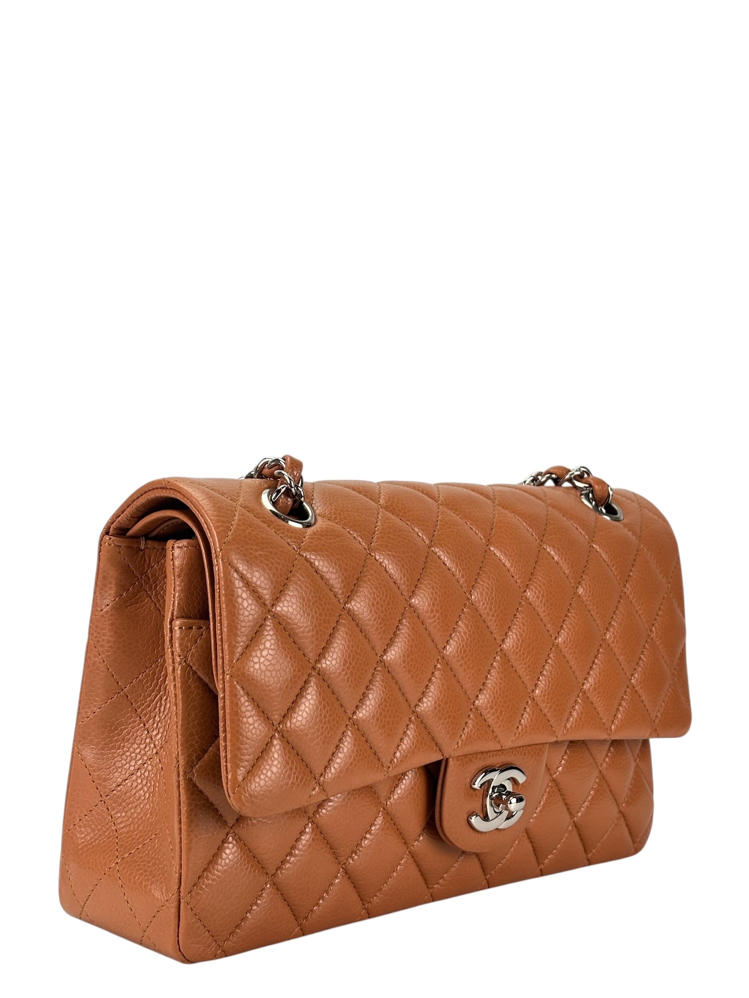 CHANEL - Medium Classic Double Flap Bag Orange Caviar Palladium