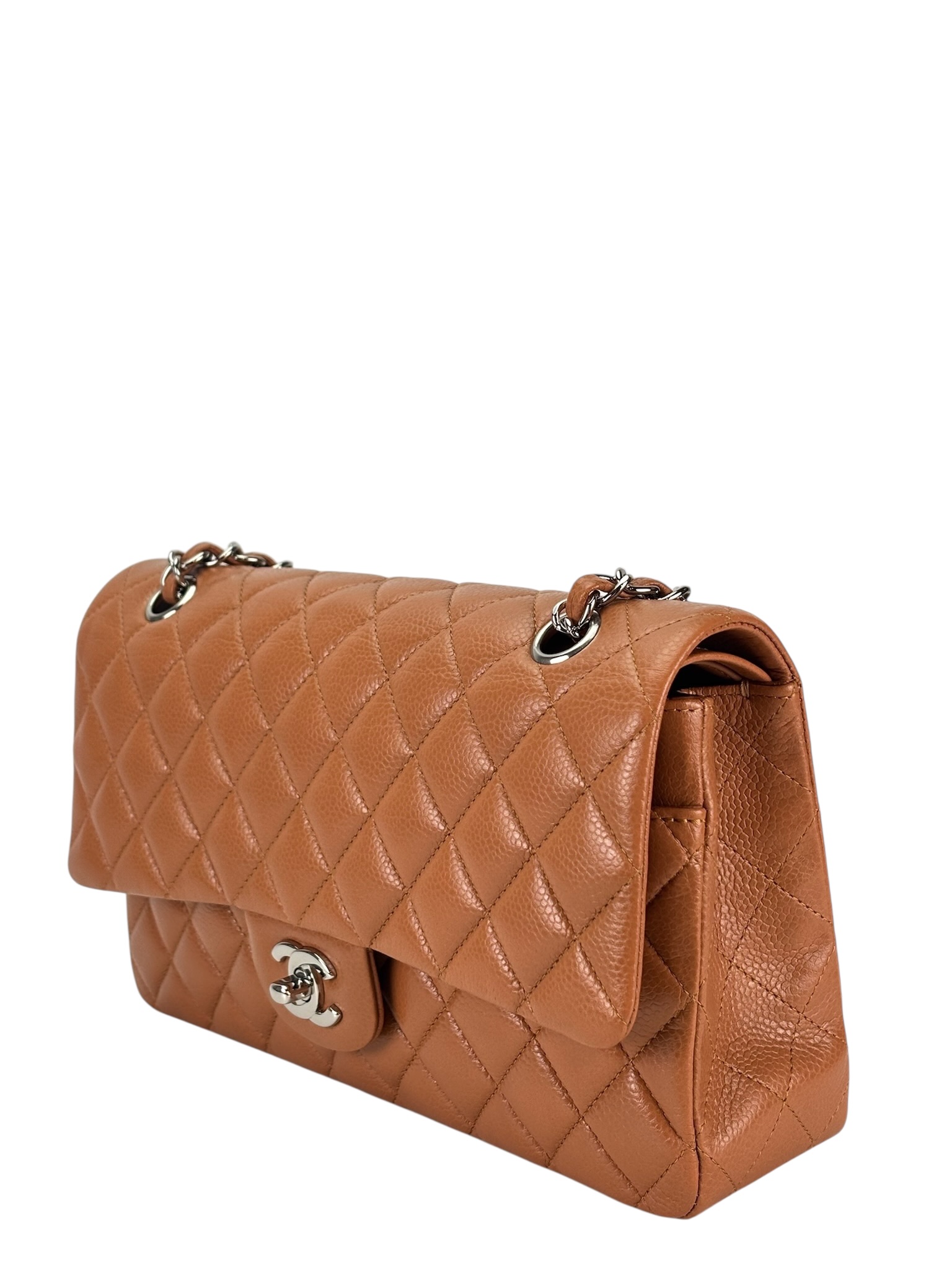 CHANEL - Medium Classic Double Flap Bag Orange Caviar Palladium