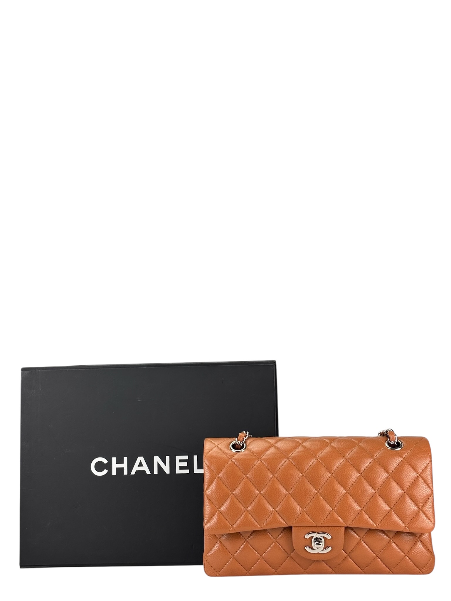 CHANEL - Medium Classic Double Flap Bag Orange Caviar Palladium
