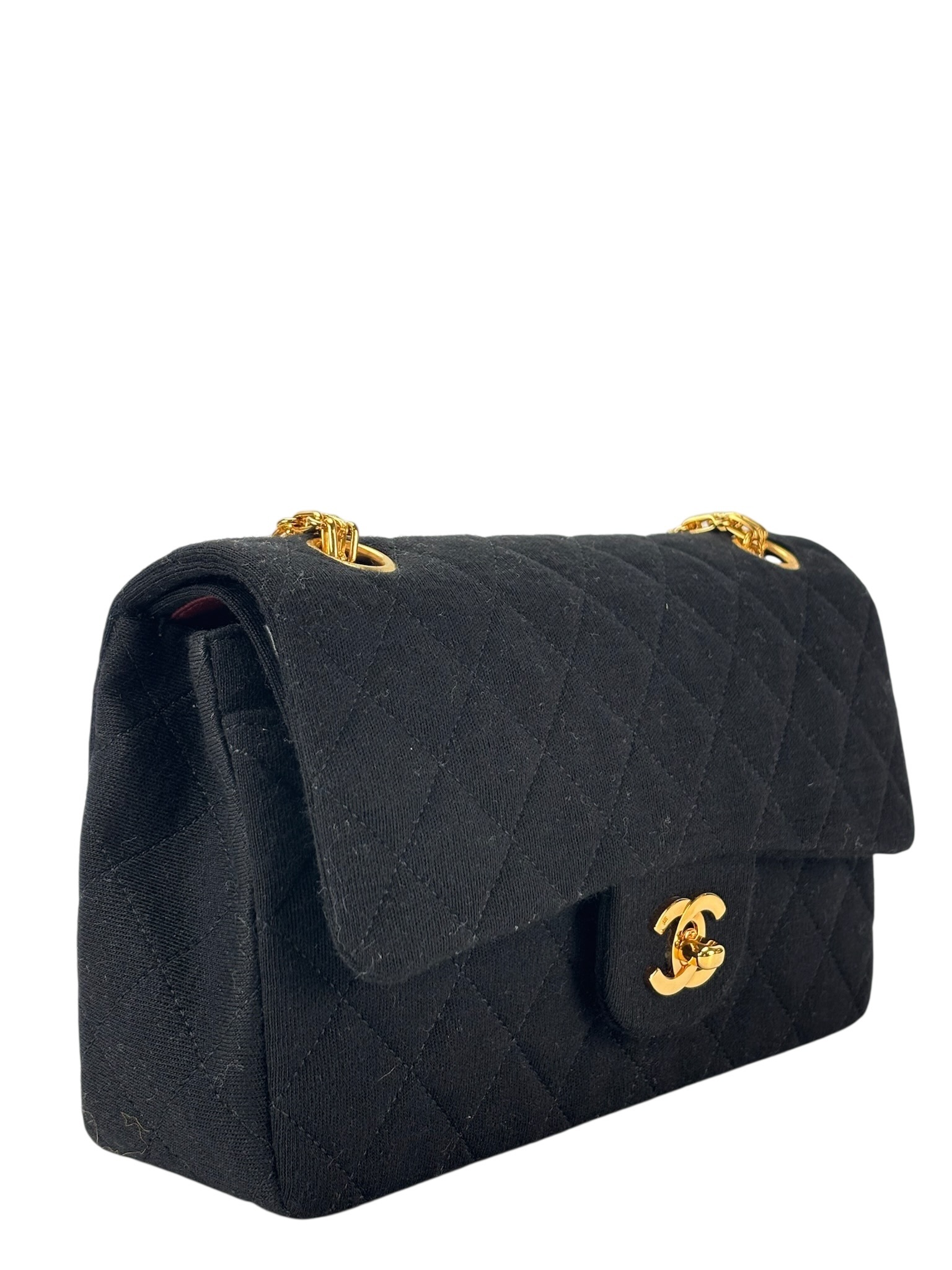 CHANEL - Small Classic Double Flap Bag Black Cotton Palladium Hardware (CF23) 