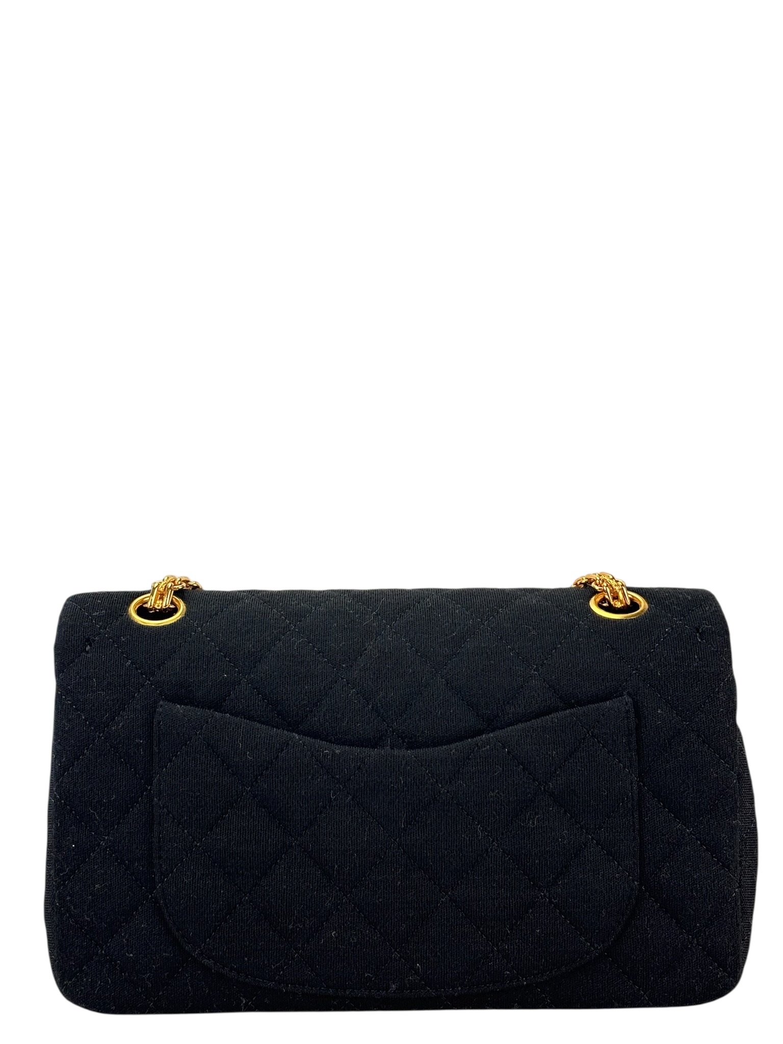 CHANEL - Small Classic Double Flap Bag Black Cotton Palladium Hardware (CF23) 