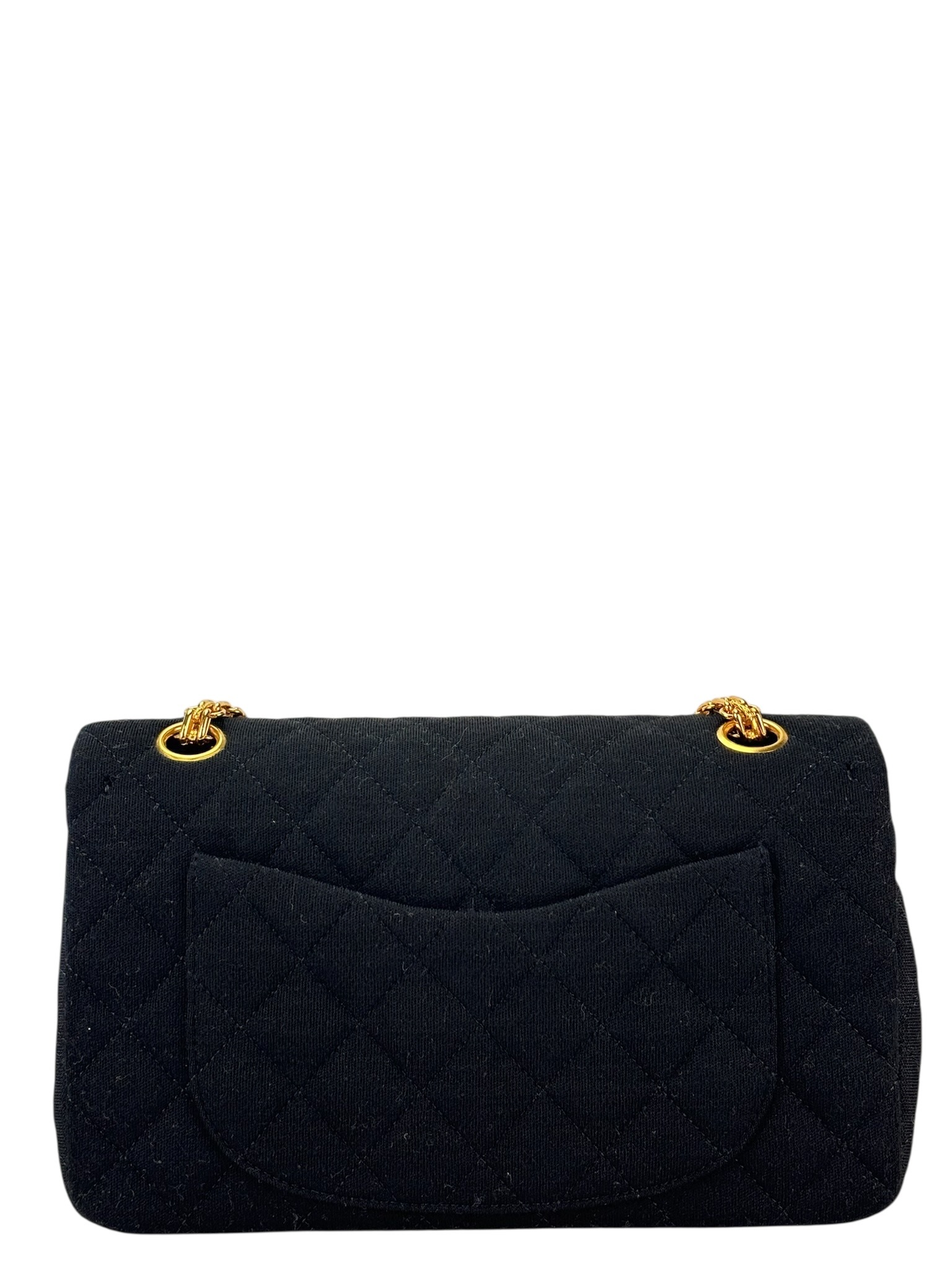 CHANEL - Small Classic Double Flap Bag Black Cotton Palladium Hardware (CF23) 