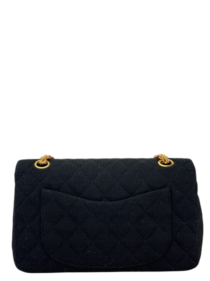 CHANEL - Small Classic Double Flap Bag Black Cotton Palladium Hardware (CF23) 