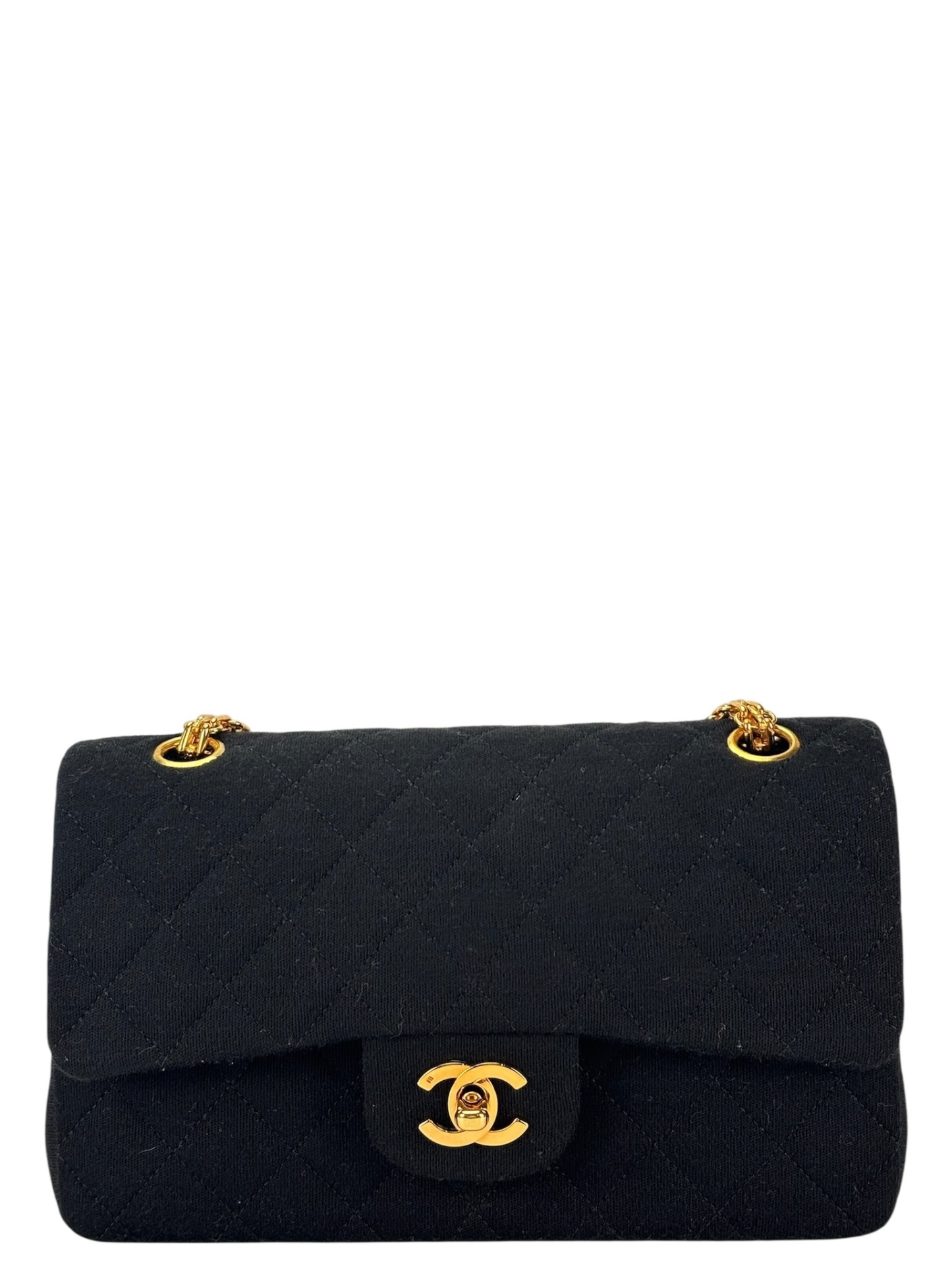 CHANEL - Small Classic Double Flap Bag Black Cotton Palladium Hardware (CF23) 