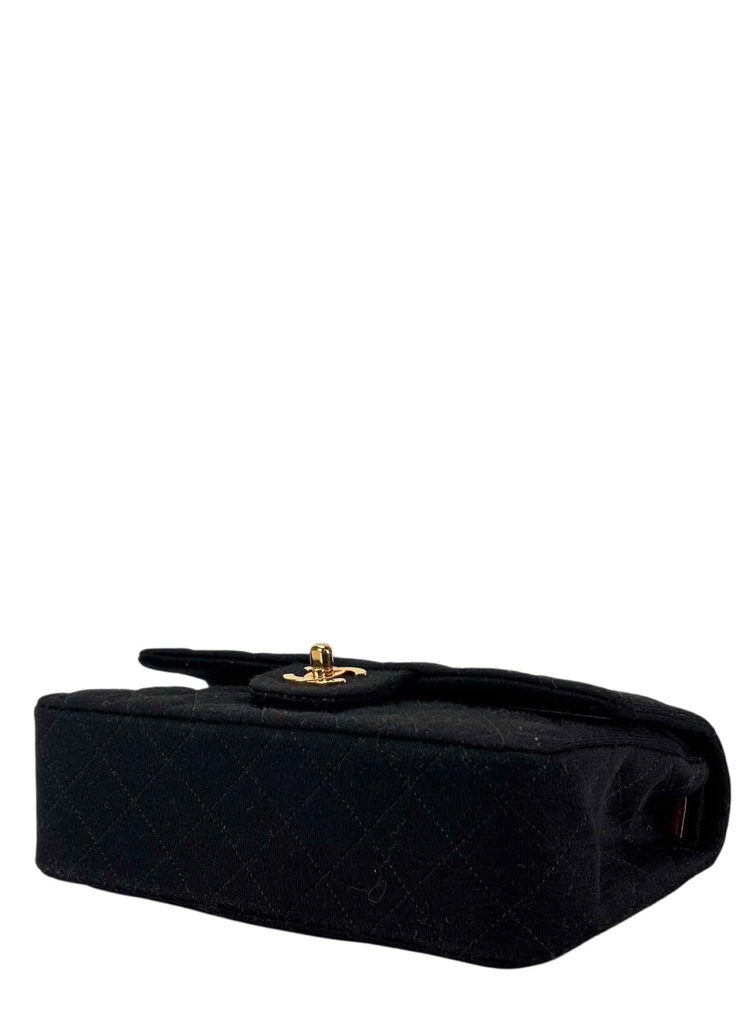 CHANEL - Small Classic Double Flap Bag Black Cotton Palladium Hardware (CF23) 