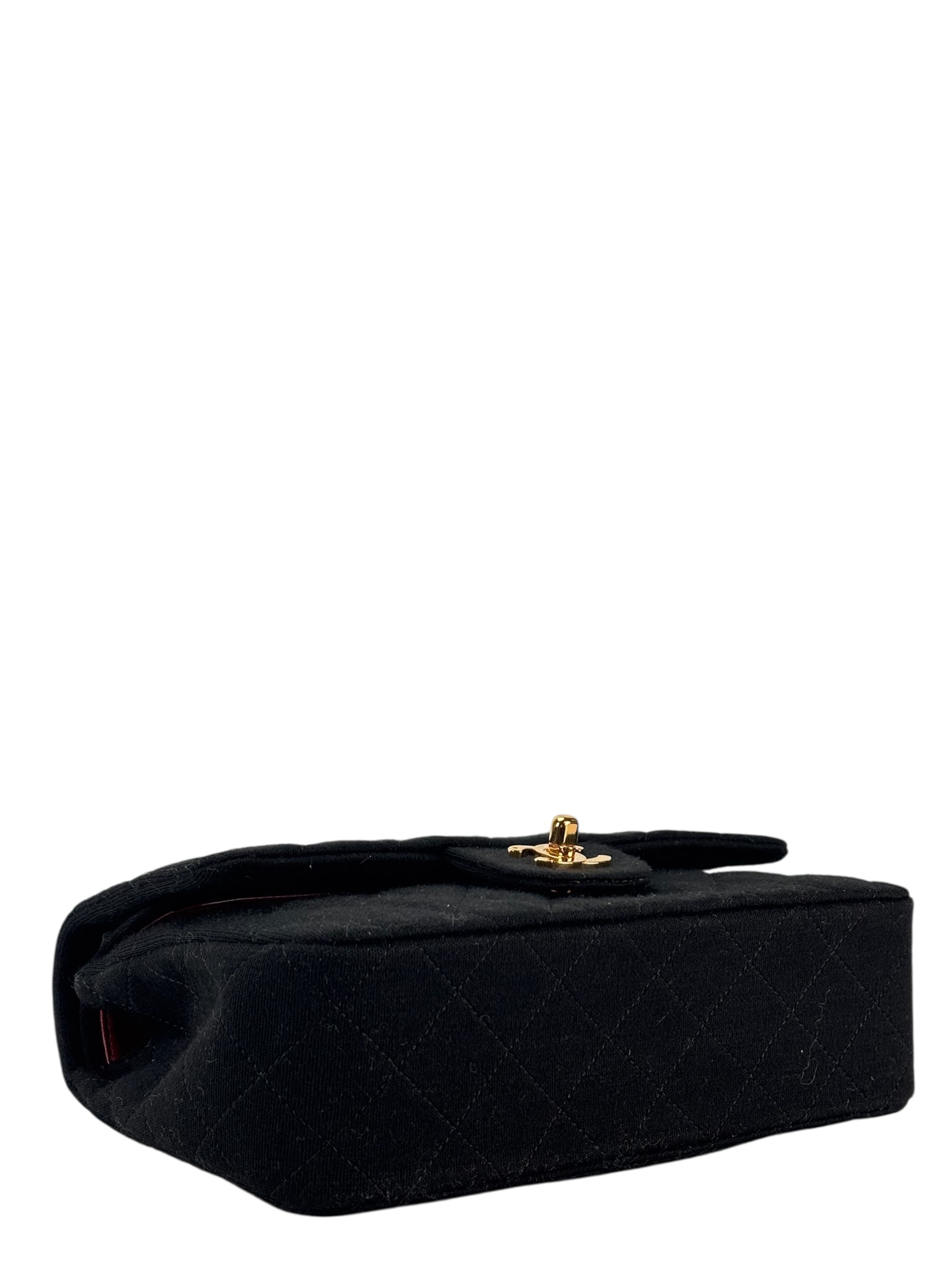 CHANEL - Small Classic Double Flap Bag Black Cotton Palladium Hardware (CF23) 