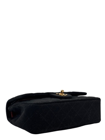 CHANEL - Small Classic Double Flap Bag Black Cotton Palladium Hardware (CF23) 