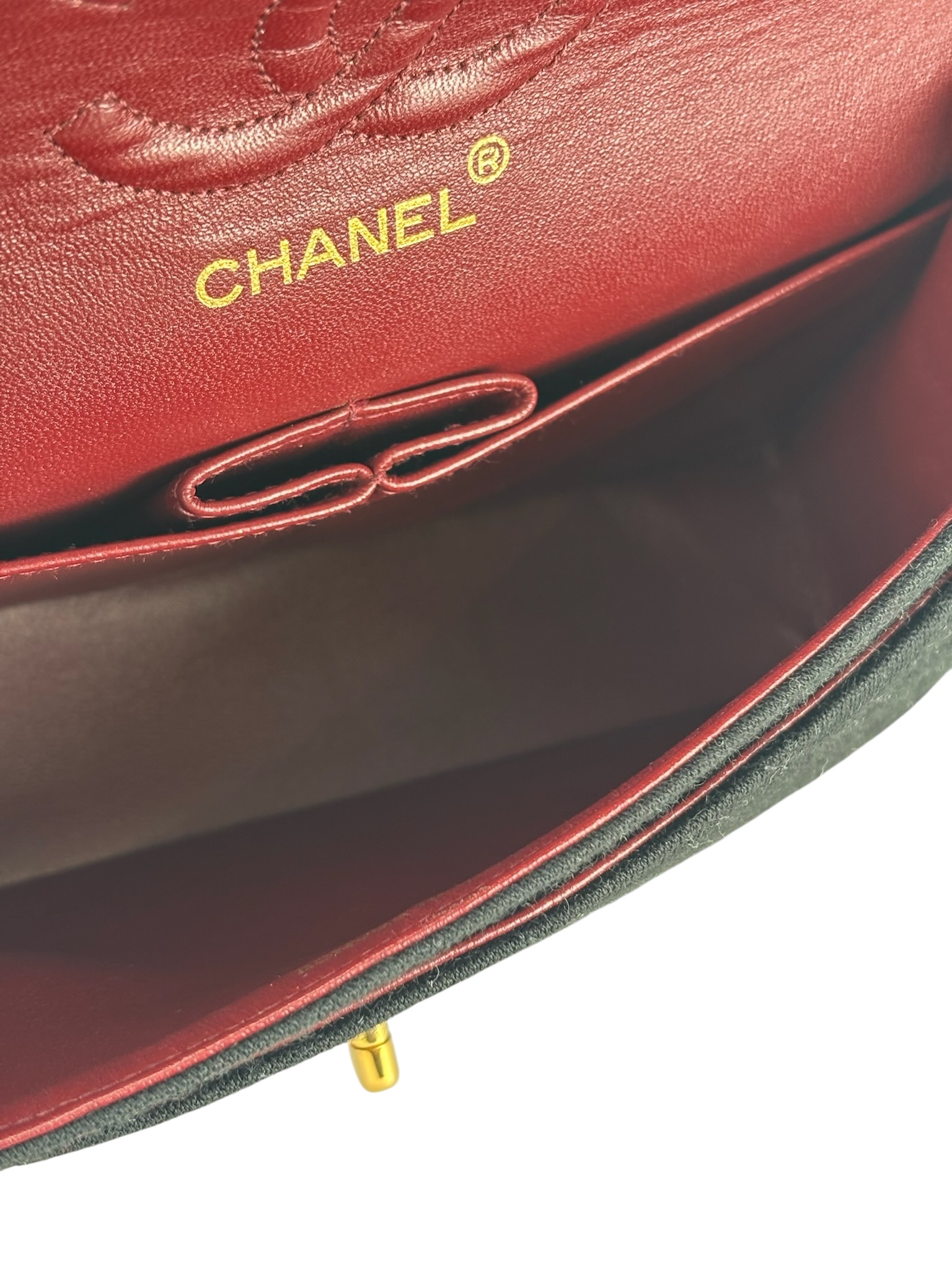 CHANEL - Small Classic Double Flap Bag Black Cotton Palladium Hardware (CF23) 