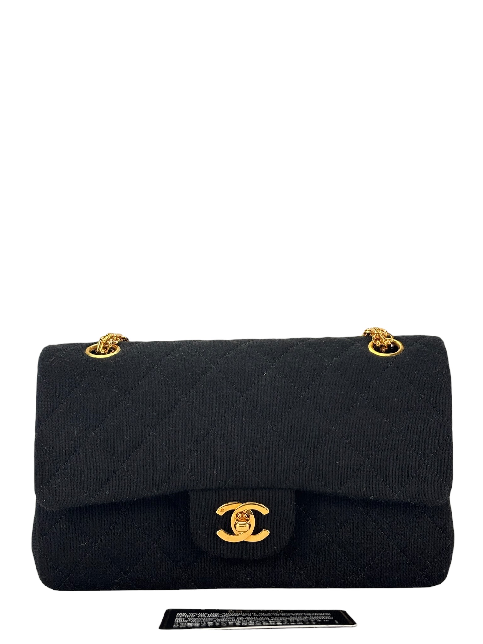 CHANEL - Small Classic Double Flap Bag Black Cotton Palladium