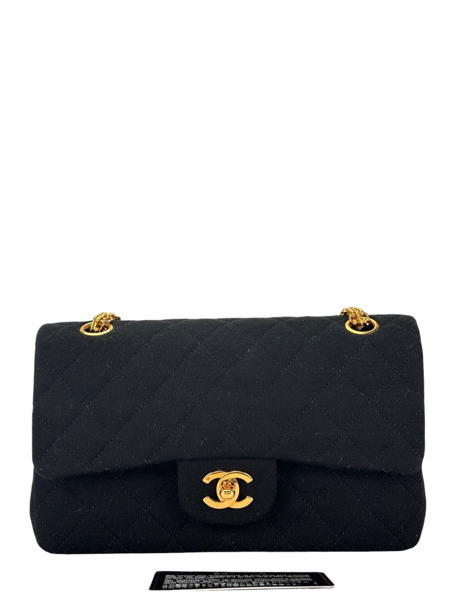 CHANEL - Small Classic Double Flap Bag Black Cotton Palladium