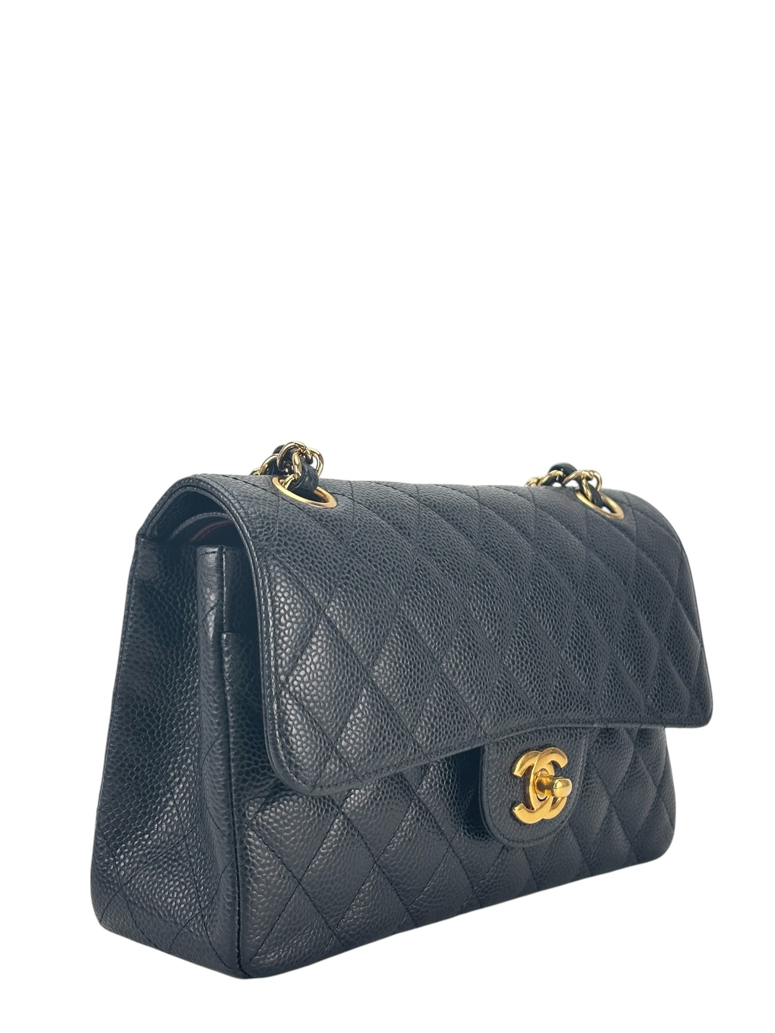 CHANEL - Small Classic Double Flap Bag Black Caviar Gold Hardware (CF23)