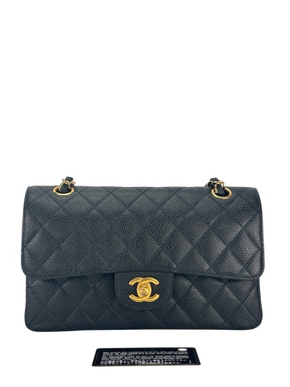 CHANEL - Small Classic Double Flap Bag Black Caviar Gold Hardware (CF23)
