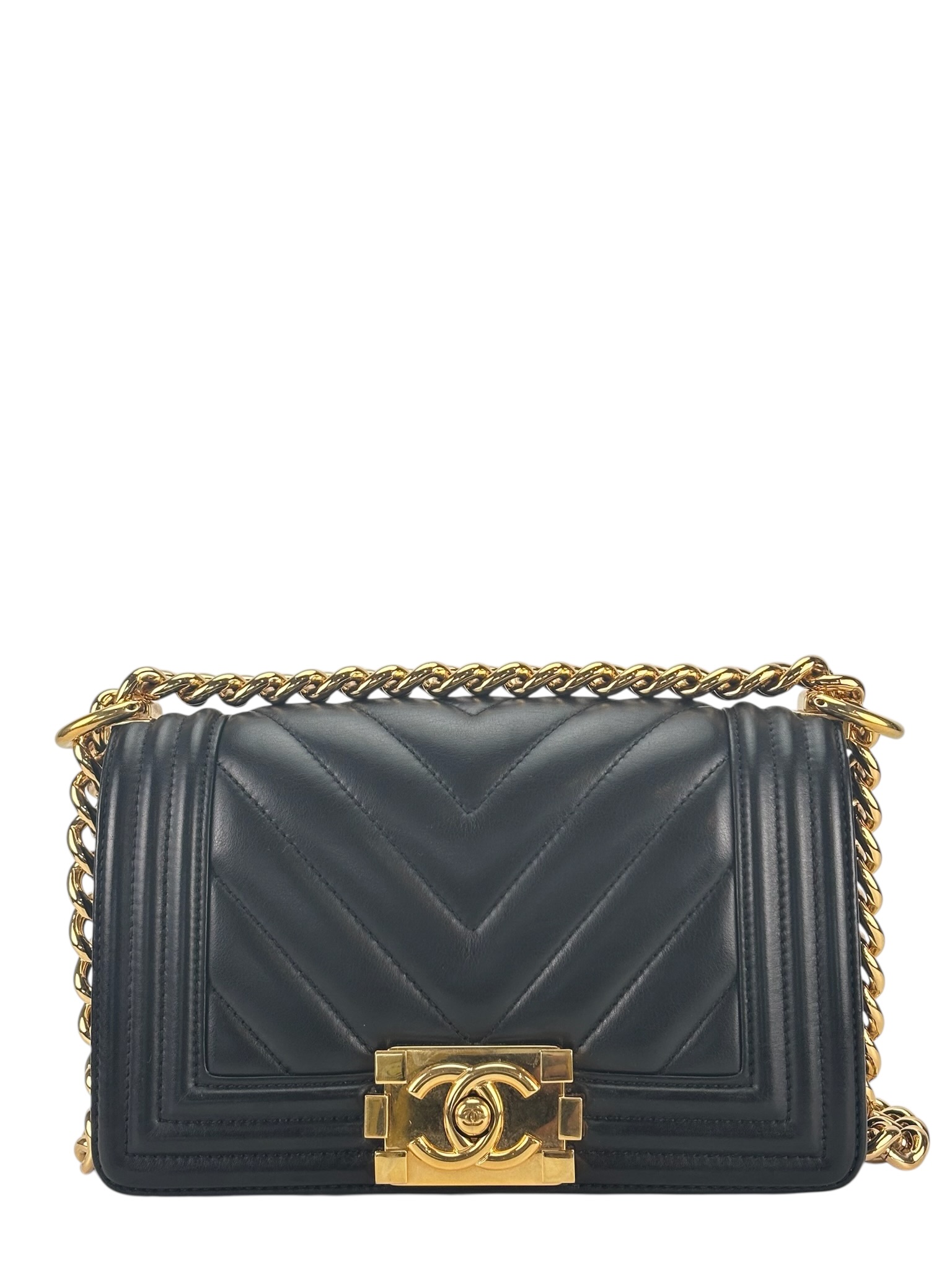  CHANEL - Medium Boy Flap Bag Black Lambskin Gold Hardware