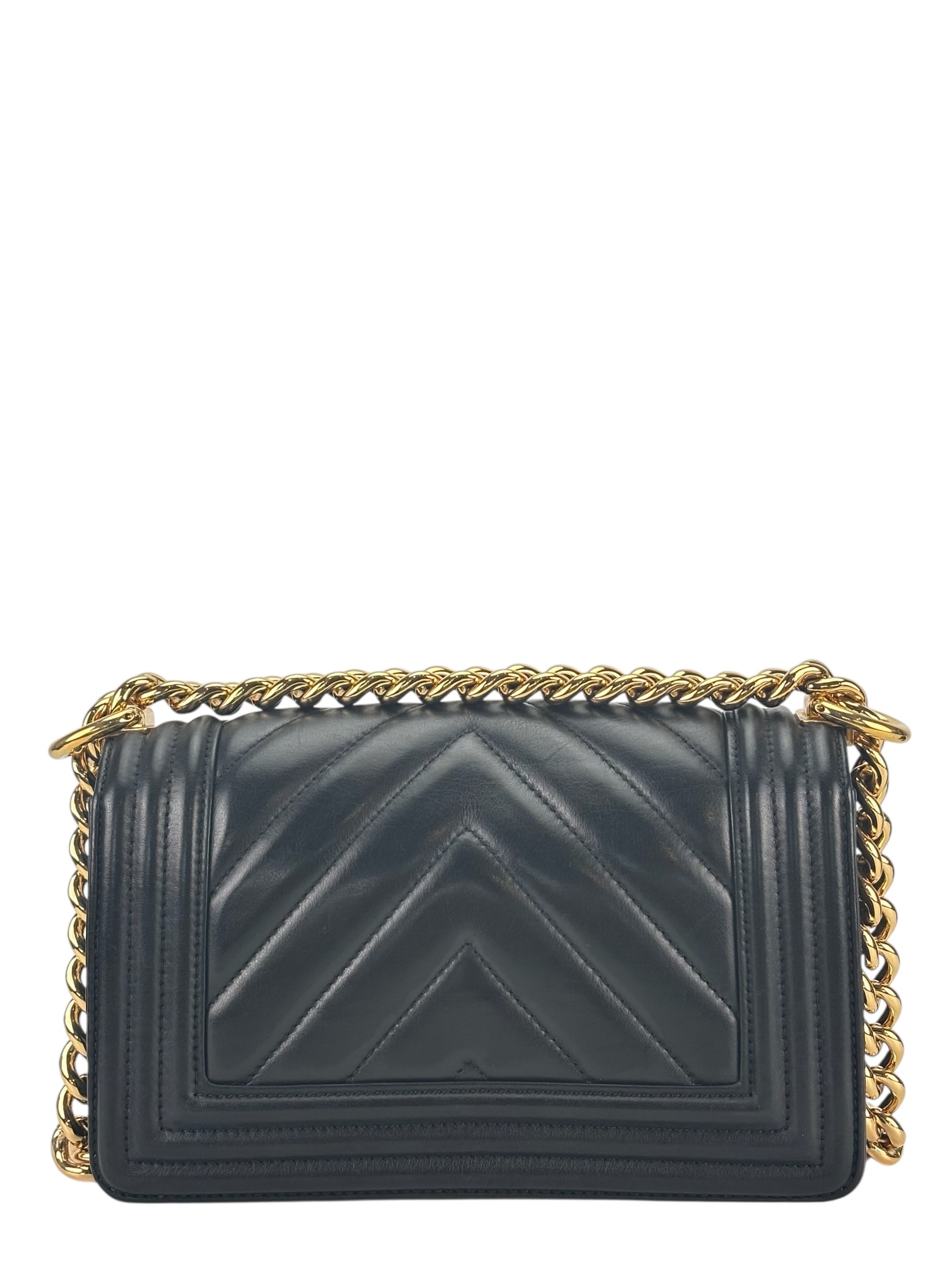  CHANEL - Medium Boy Flap Bag Black Lambskin Gold Hardware