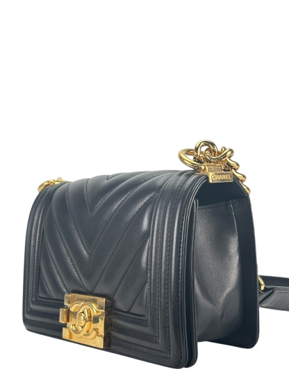  CHANEL - Medium Boy Flap Bag Black Lambskin Gold Hardware