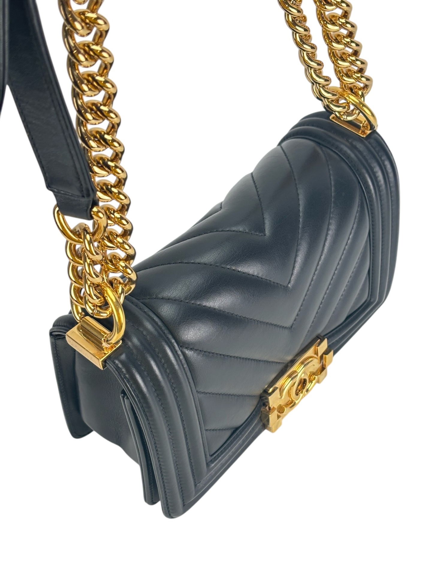  CHANEL - Medium Boy Flap Bag Black Lambskin Gold Hardware
