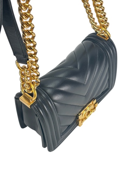  CHANEL - Medium Boy Flap Bag Black Lambskin Gold Hardware