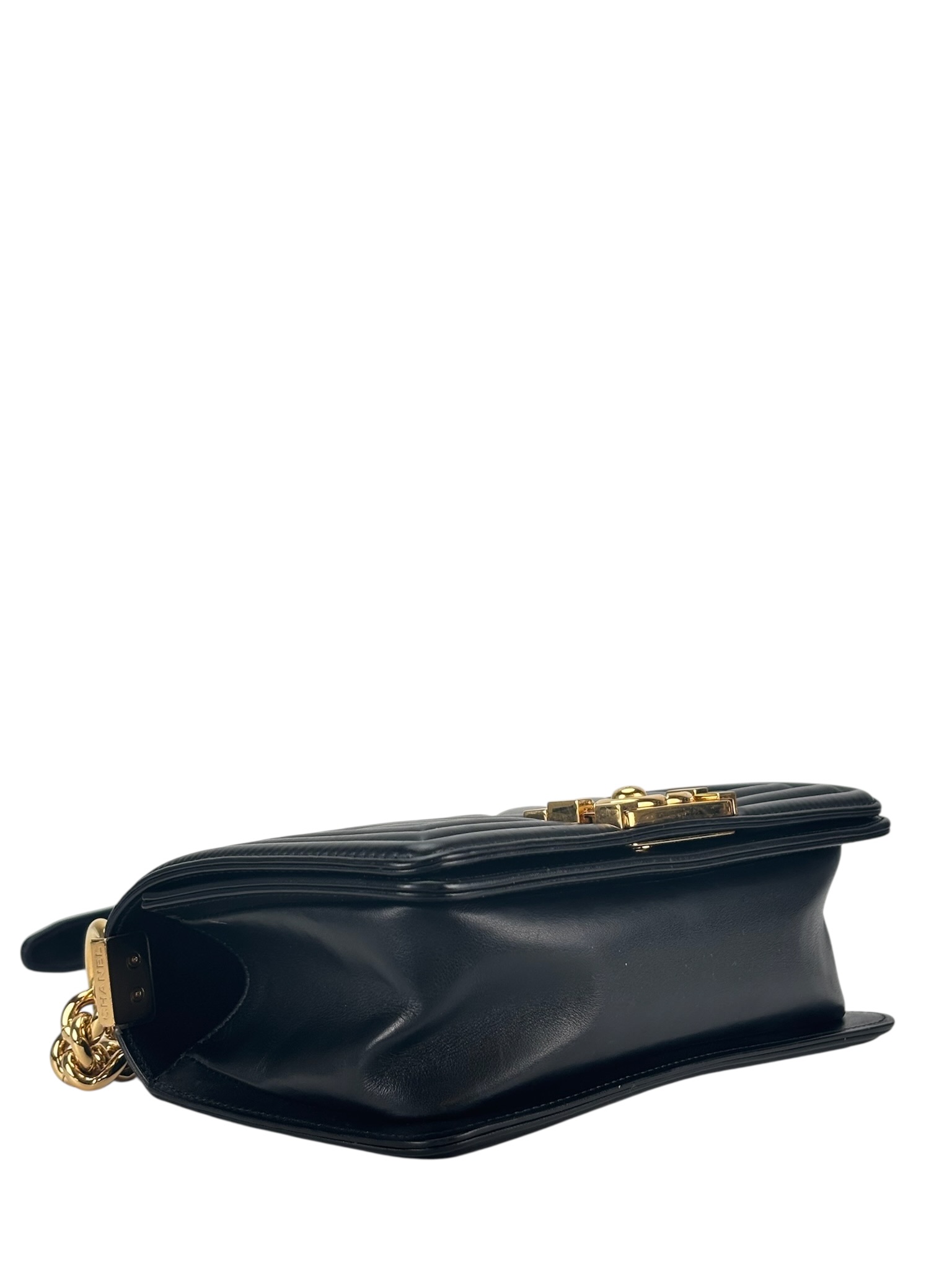  CHANEL - Medium Boy Flap Bag Black Lambskin Gold Hardware