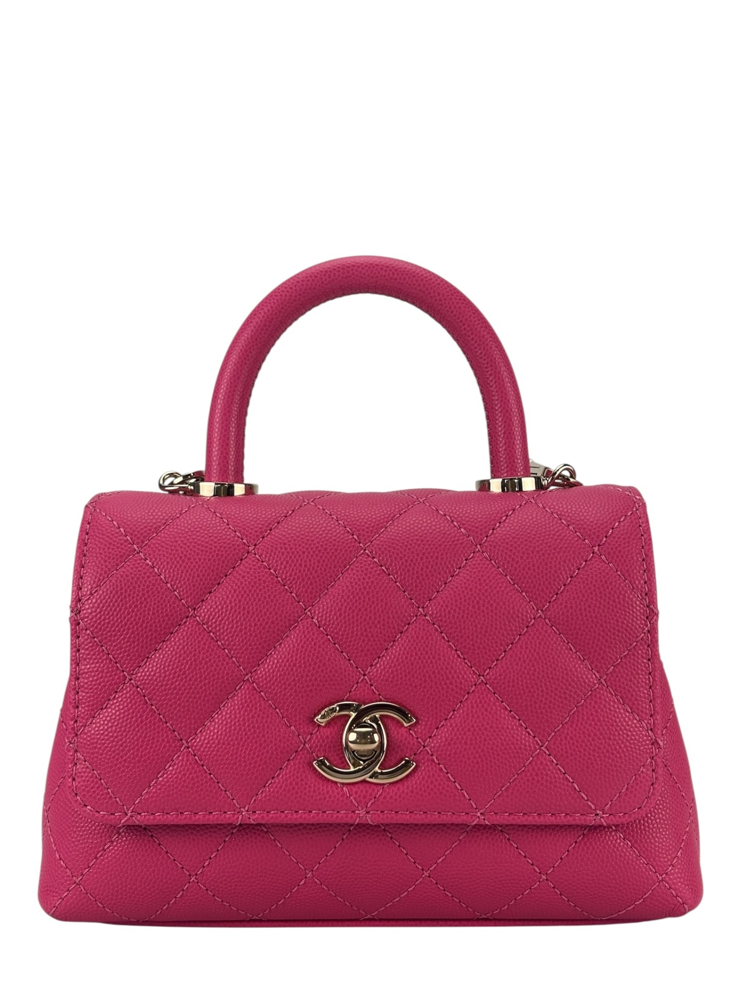CHANEL - Pink Caviar Matelasse Neon Skin Coco Handle Bag