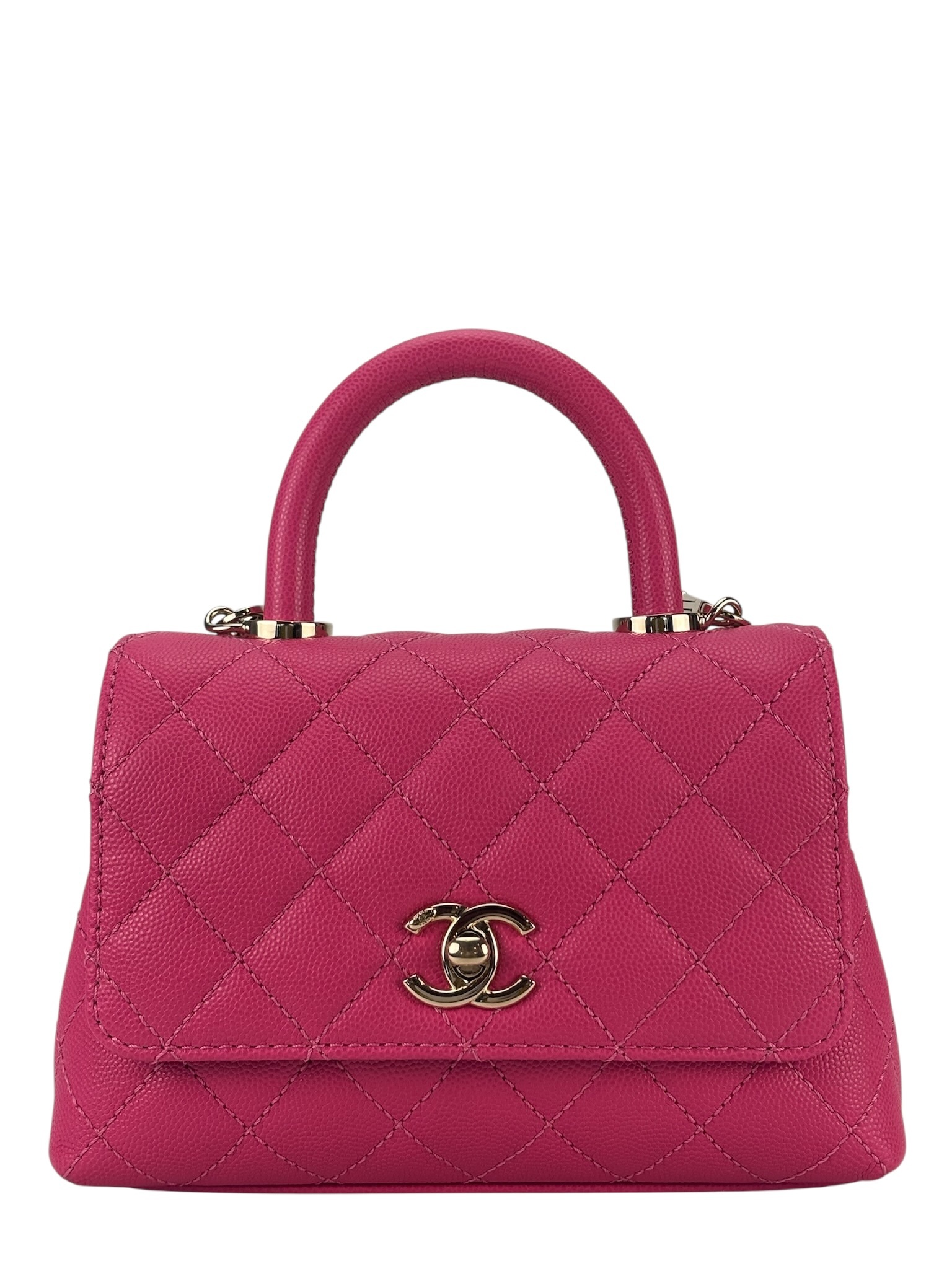 CHANEL - Pink Caviar Matelasse Neon Skin Coco Handle Bag