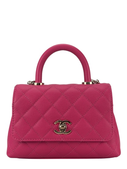 CHANEL - Pink Caviar Matelasse Neon Skin Coco Handle Bag