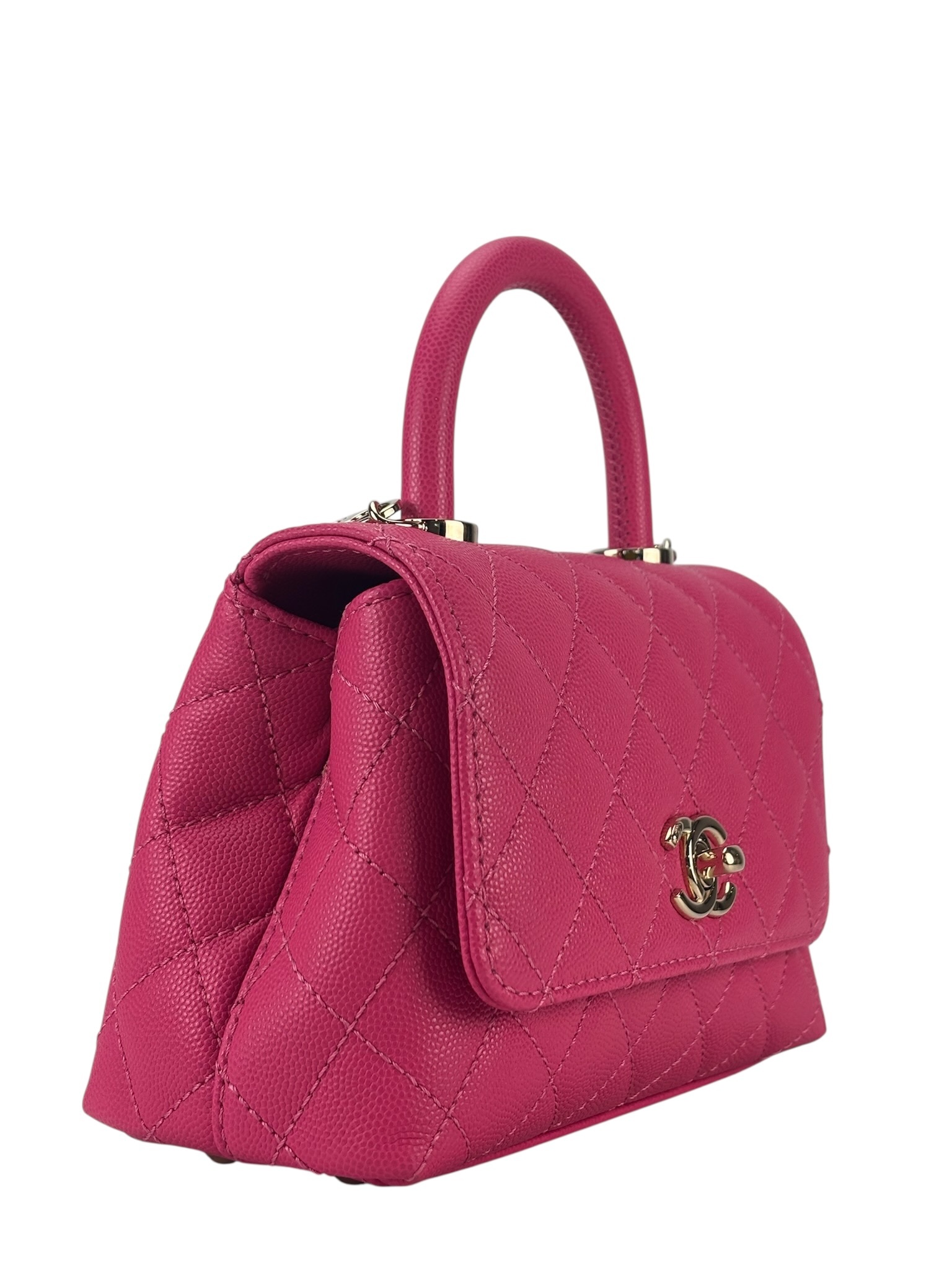 CHANEL - Pink Caviar Matelasse Neon Skin Coco Handle Bag