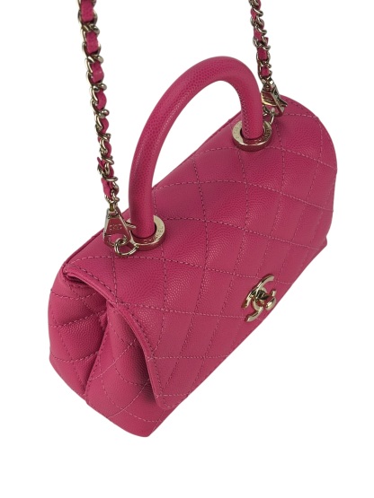 CHANEL - Pink Caviar Matelasse Neon Skin Coco Handle Bag
