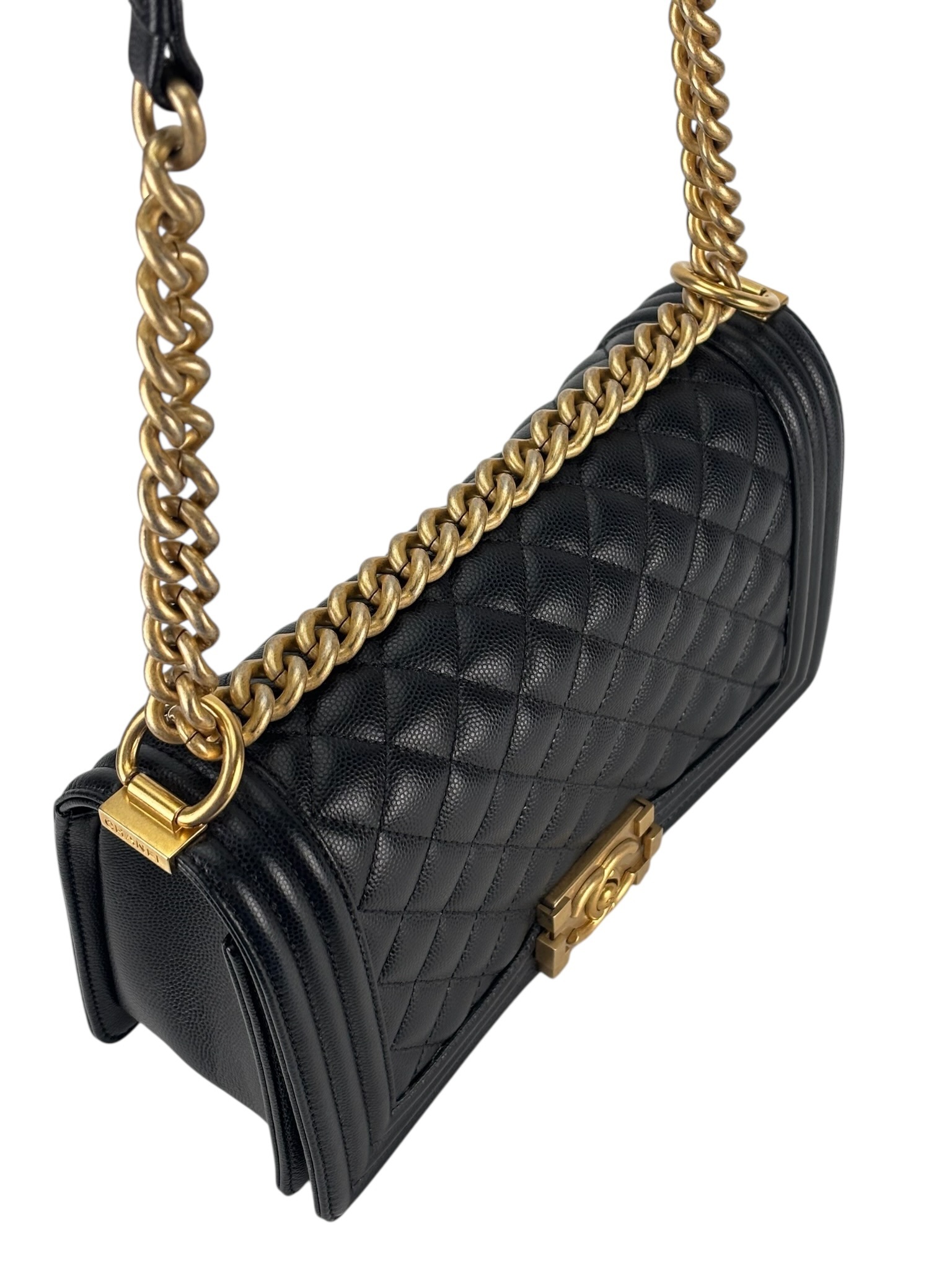  CHANEL - Medium Boy Flap Bag Navy Lambskin Gold Hardware
