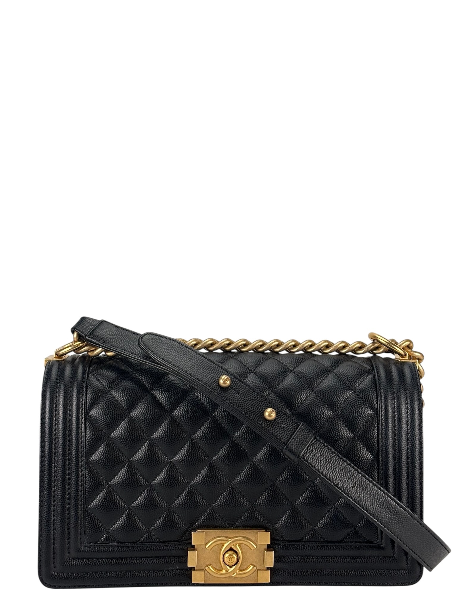  CHANEL - Medium Boy Flap Bag Navy Lambskin Gold Hardware