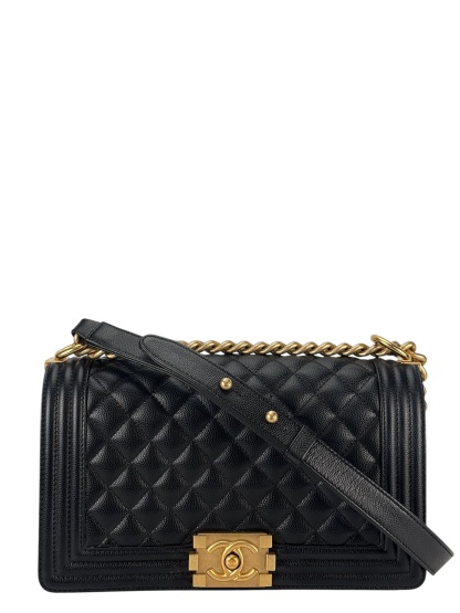  CHANEL - Medium Boy Flap Bag Navy Lambskin Gold Hardware