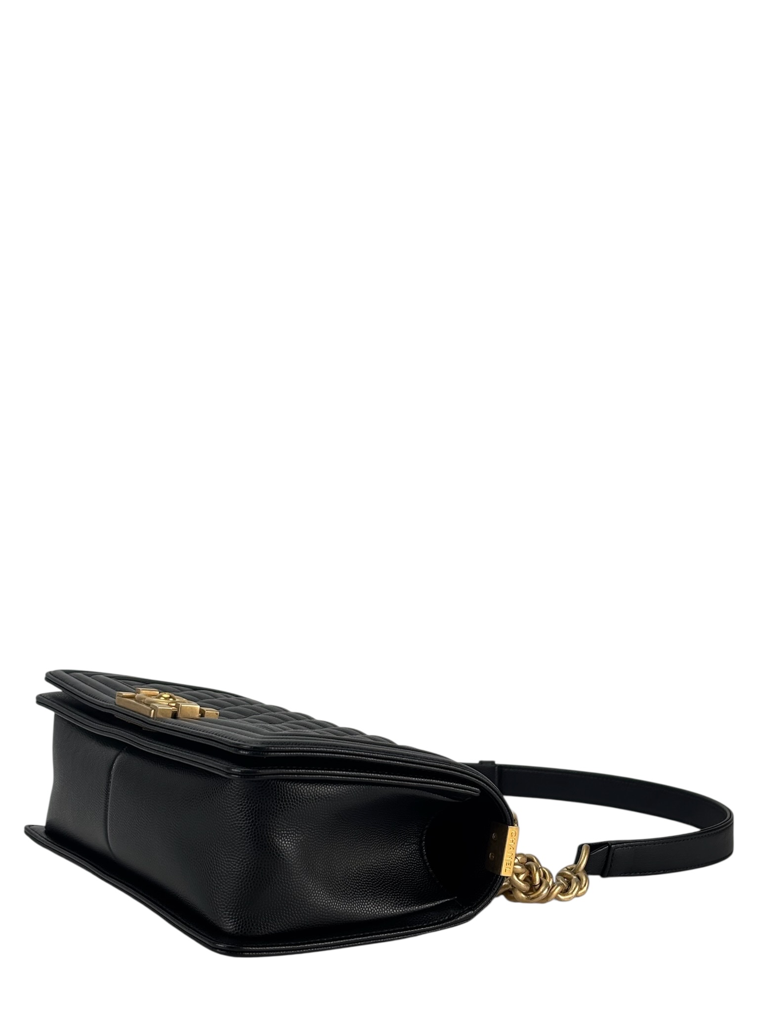  CHANEL - Medium Boy Flap Bag Navy Lambskin Gold Hardware