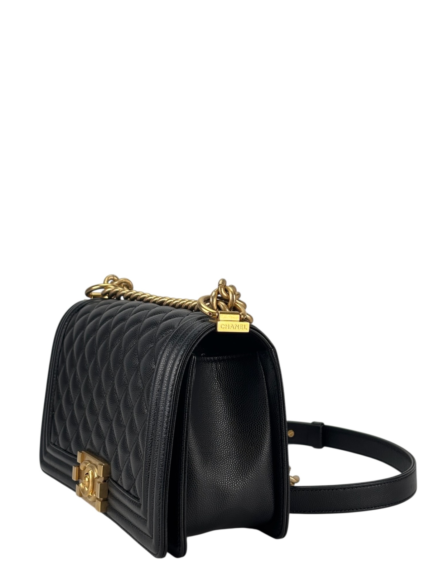  CHANEL - Medium Boy Flap Bag Navy Lambskin Gold Hardware