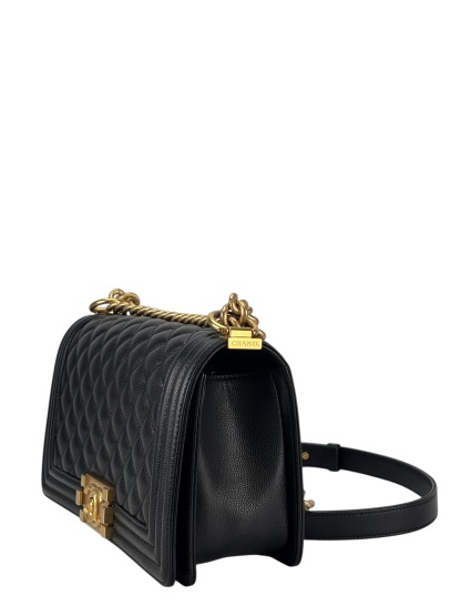  CHANEL - Medium Boy Flap Bag Navy Lambskin Gold Hardware