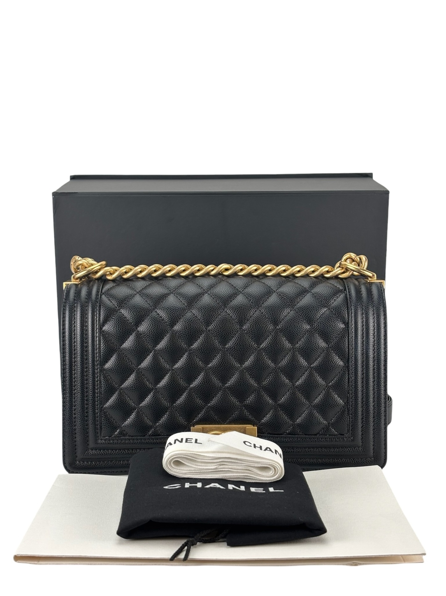  CHANEL - Medium Boy Flap Bag Navy Lambskin Gold Hardware