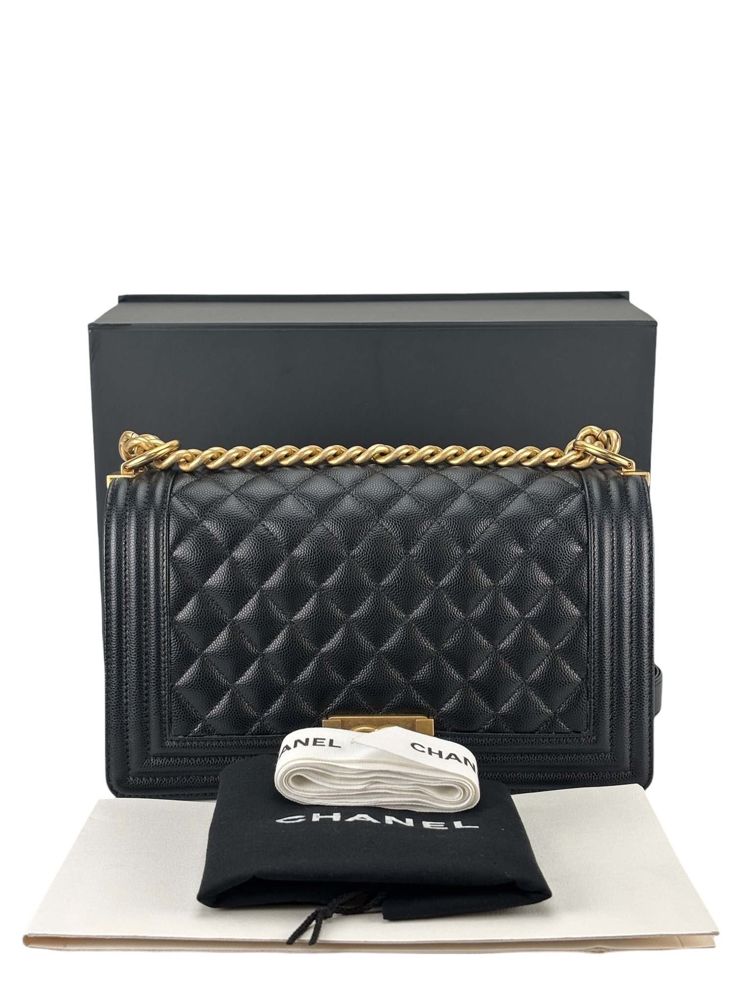  CHANEL - Medium Boy Flap Bag Navy Lambskin Gold Hardware