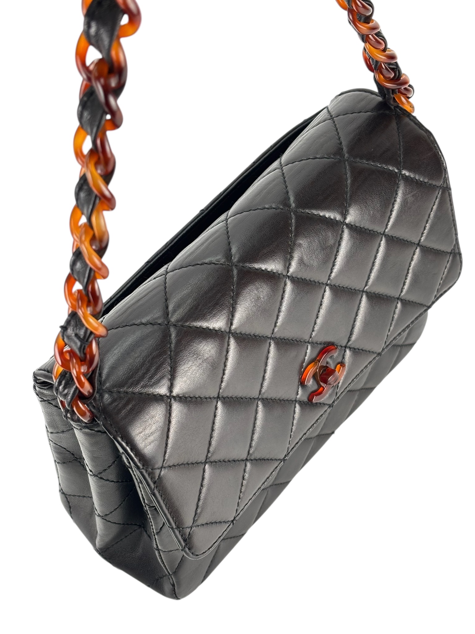CHANEL - Black Lambskin Tortoiseshell Kelly Shoulder Bag
