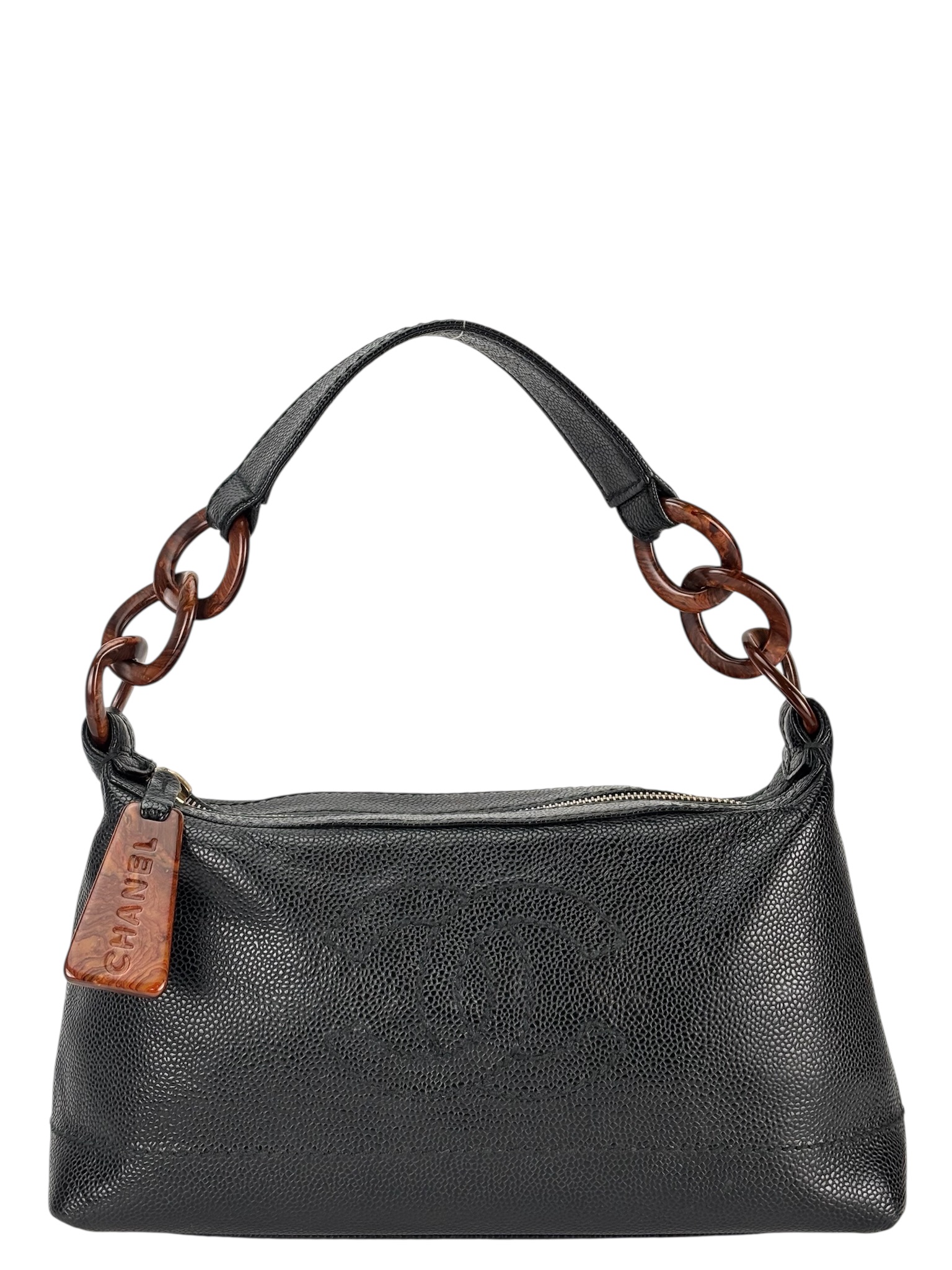 CHANEL - Black Caviar Wood Chain Hobo Bag