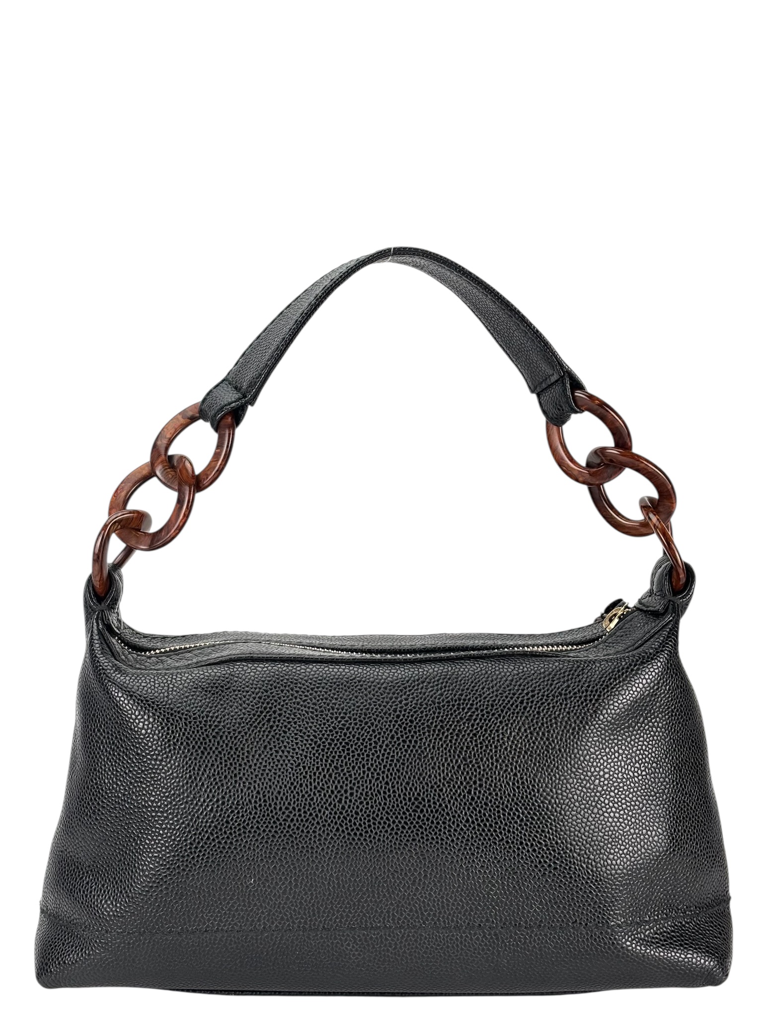 CHANEL - Black Caviar Wood Chain Hobo Bag