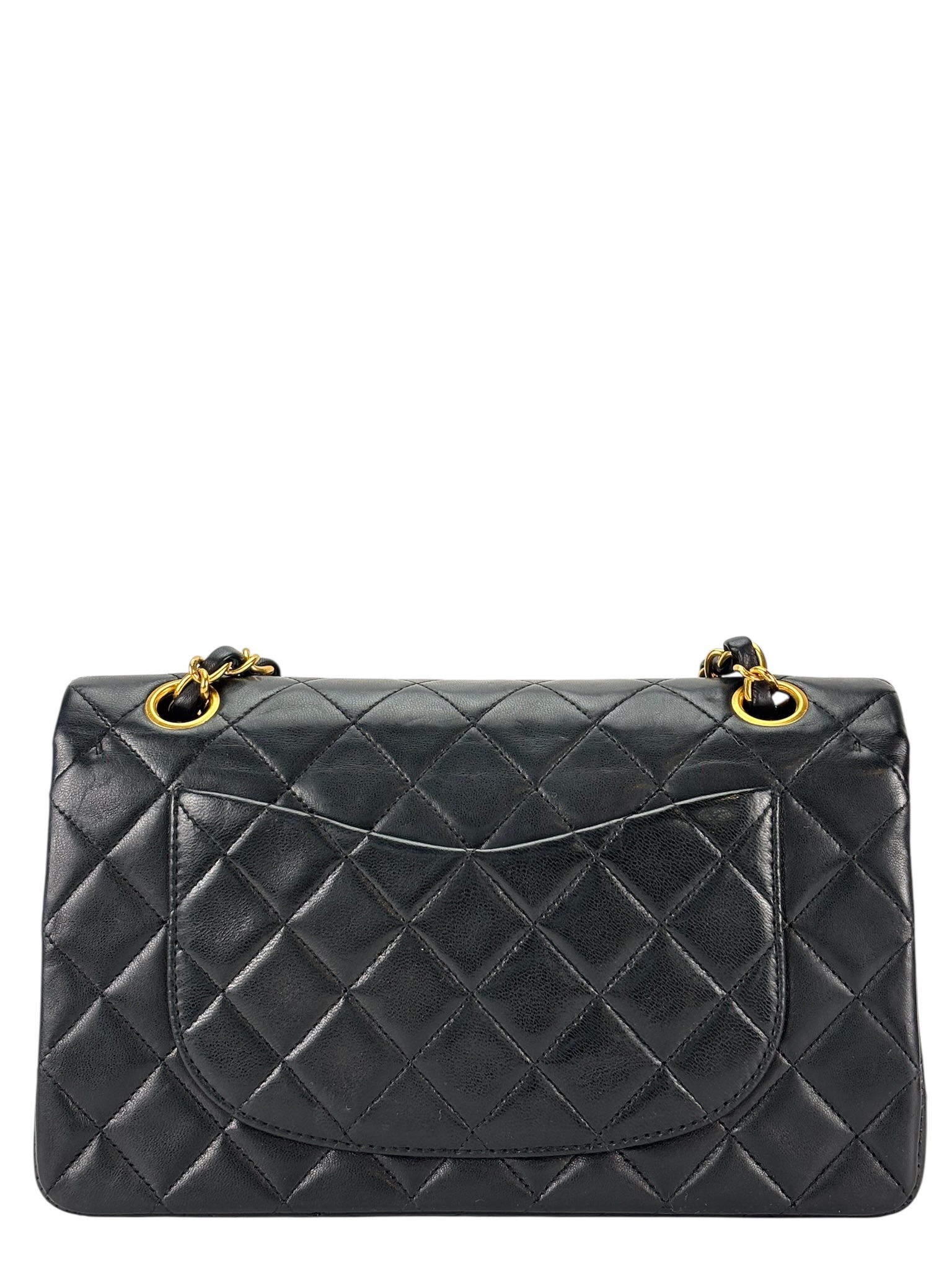 CHANEL - Small Classic Double Flap Bag Black Lambskin Gold Hardware (CF23)