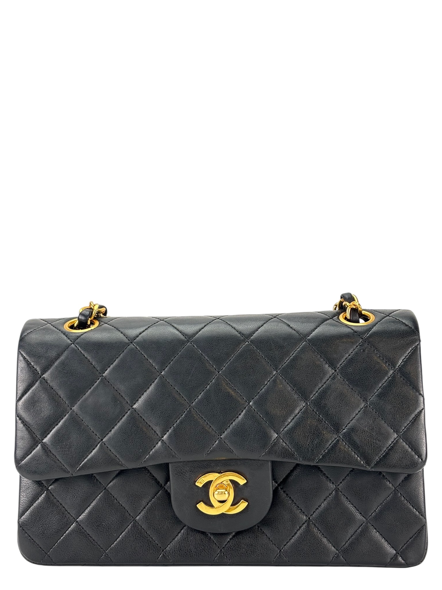 CHANEL - Small Classic Double Flap Bag Black Lambskin Gold Hardware (CF23)