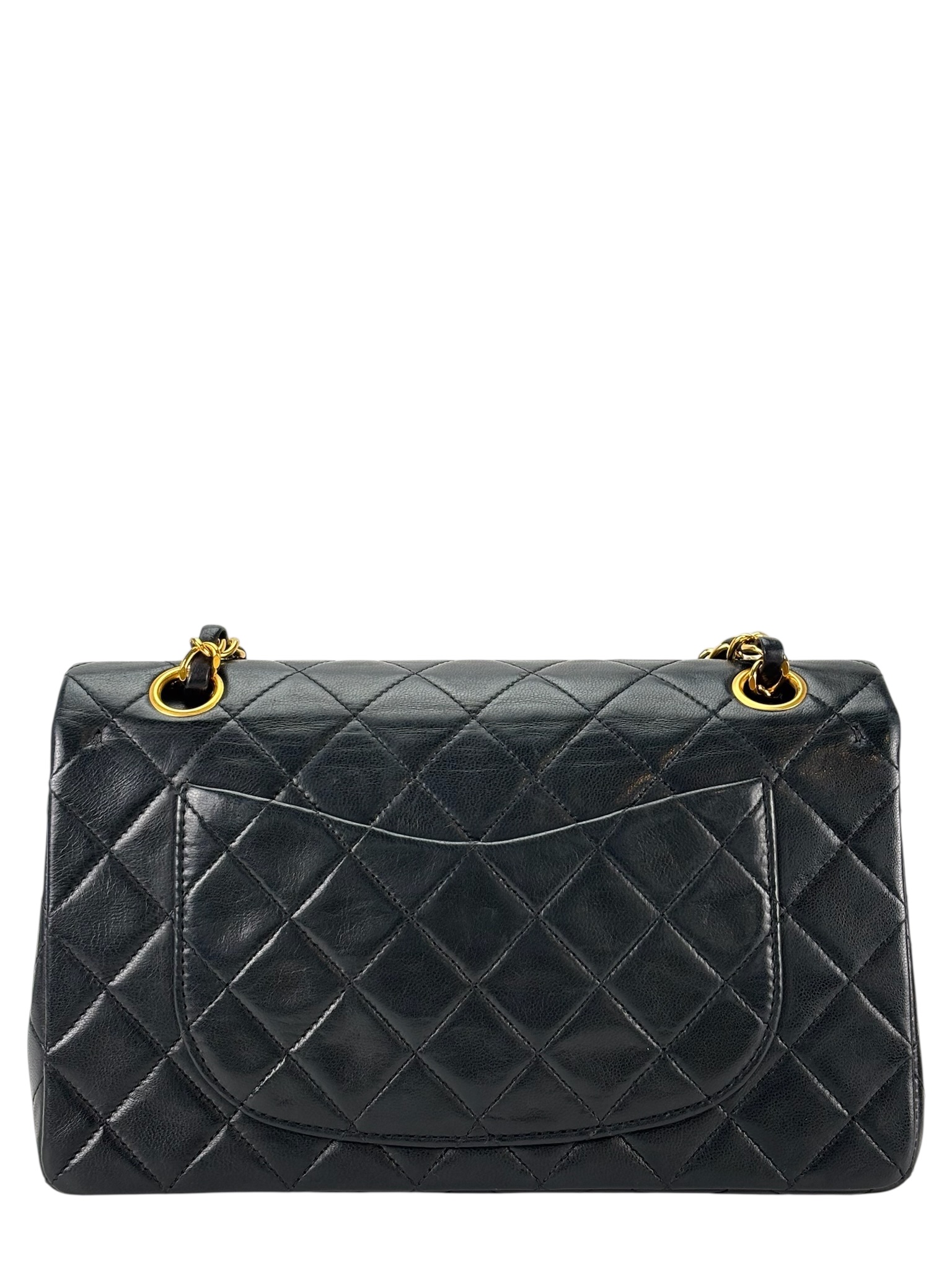 CHANEL - Small Classic Double Flap Bag Black Lambskin Gold Hardware (CF23)