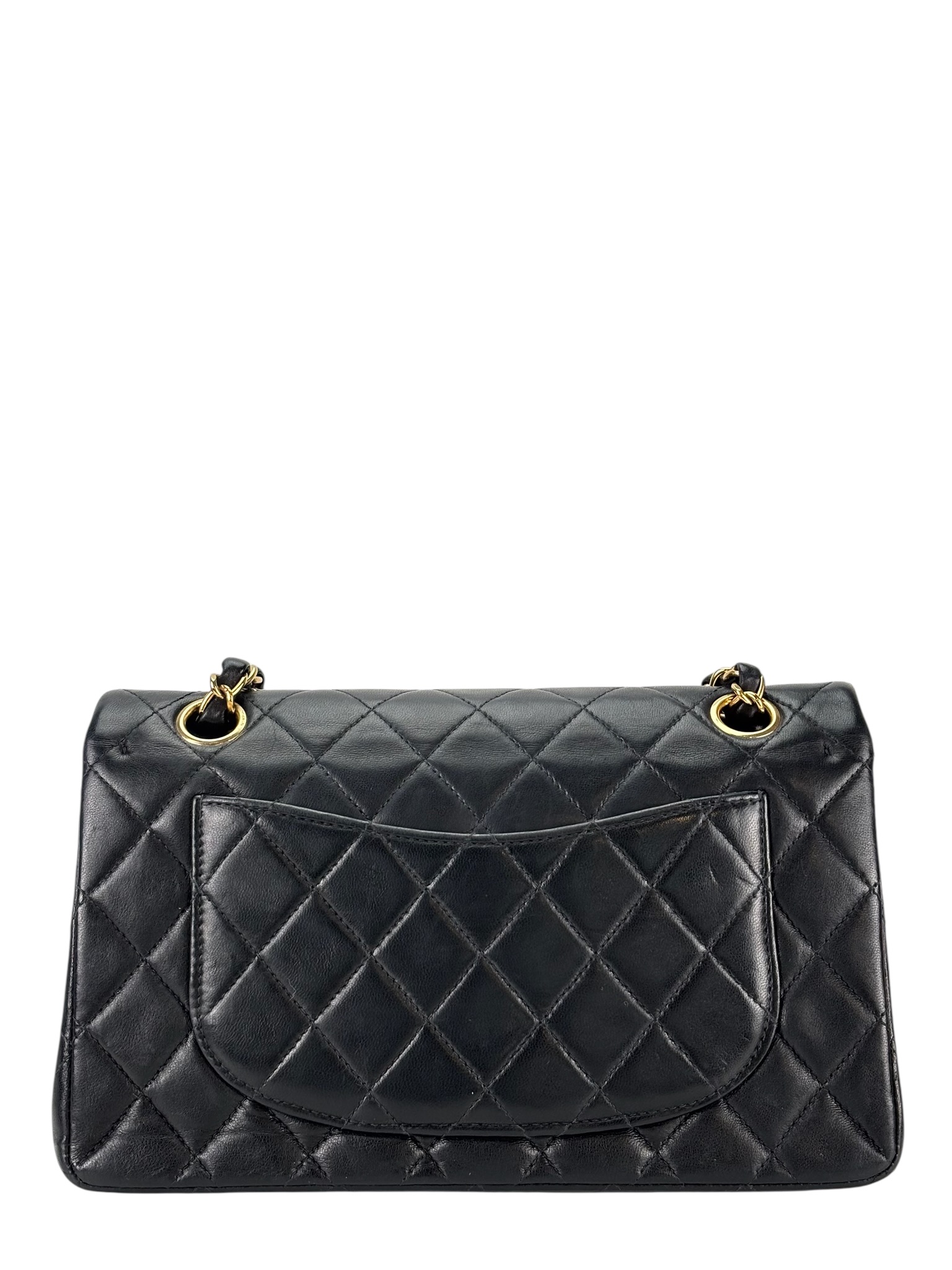 CHANEL - Small Classic Double Flap Bag Black Lambskin Gold Hardware (CF23)