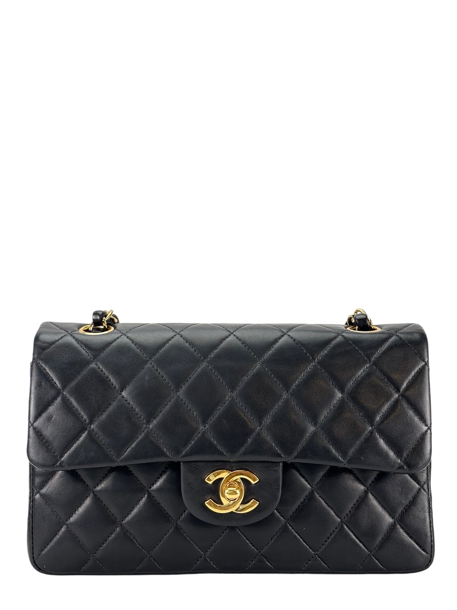 CHANEL - Small Classic Double Flap Bag Black Lambskin Gold Hardware (CF23)