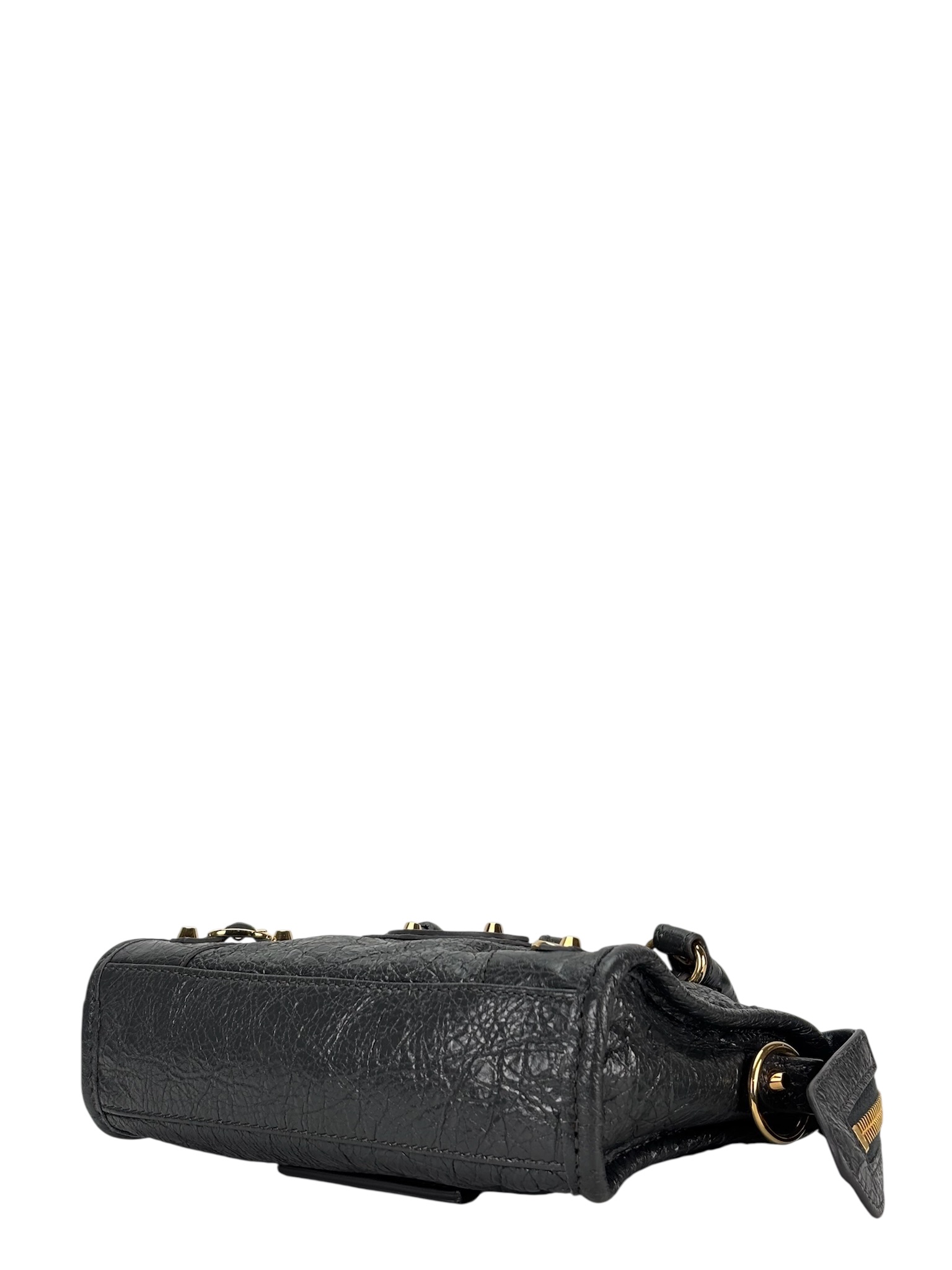 BALENCIAGA - Gray Oiled Leather Nano City Bag Agneau Classic Gold Hardware