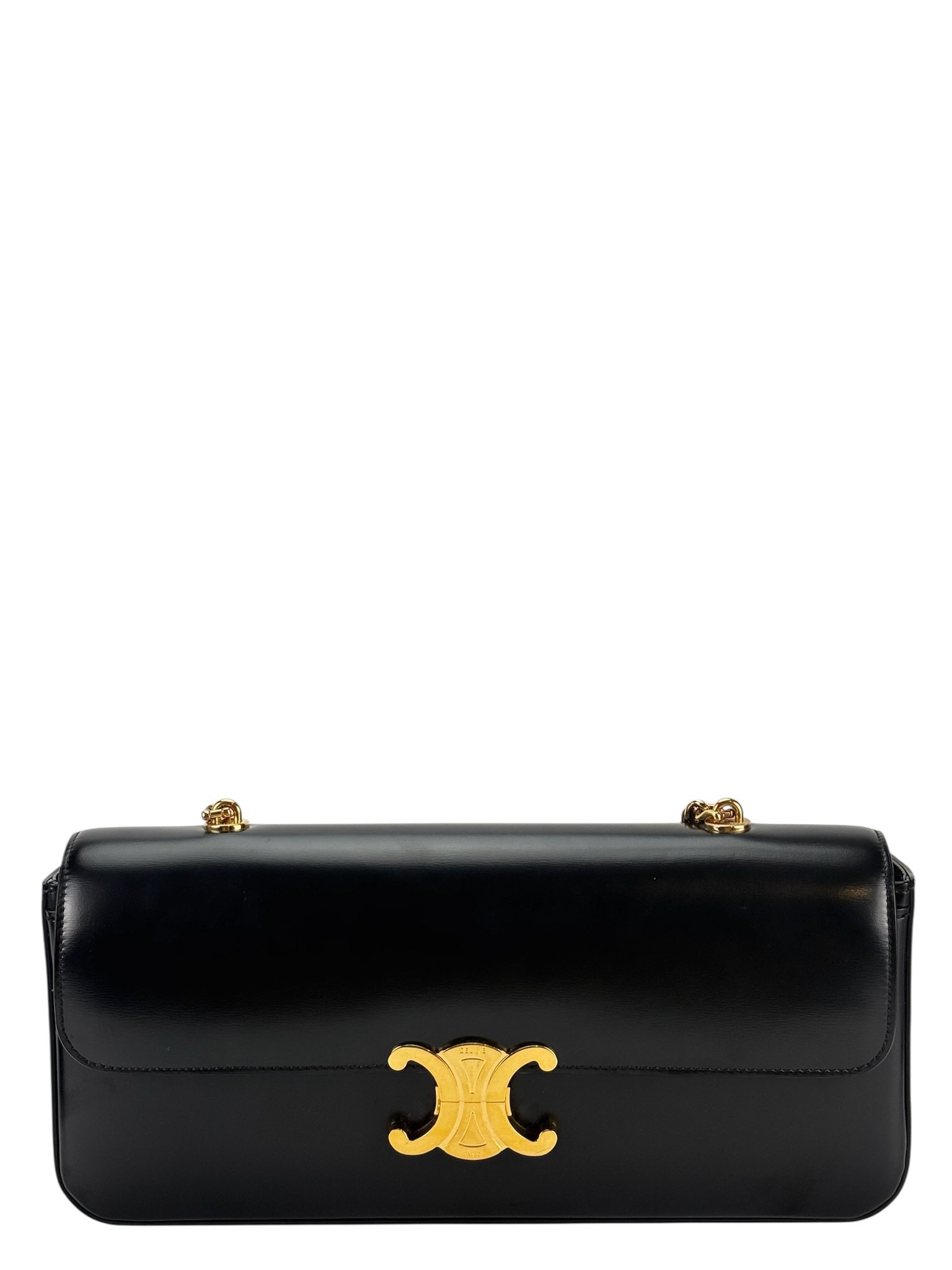 CELINE - Black Calfskin Claude Trionphe Chain Shoulder Bag