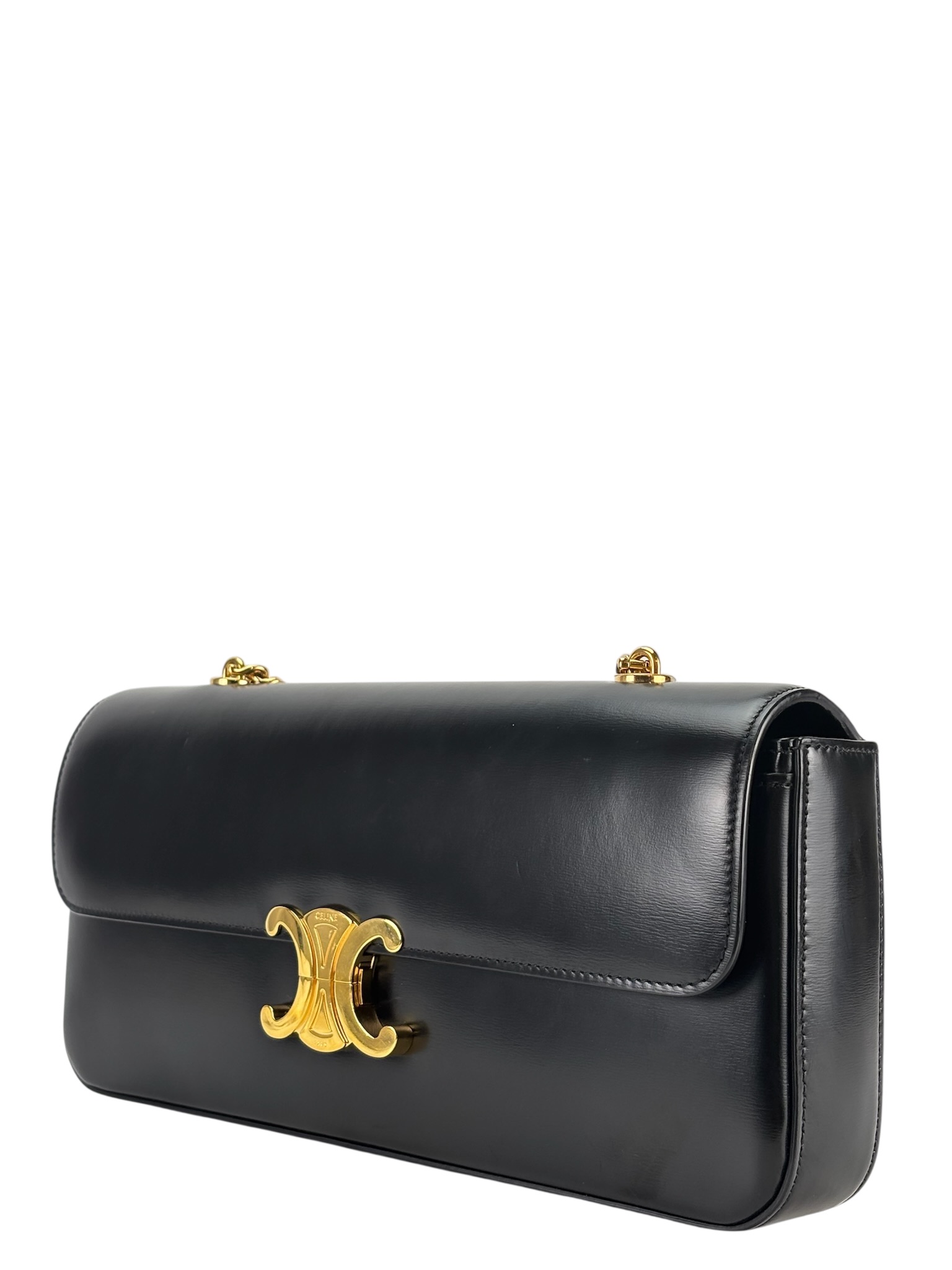 CELINE - Black Calfskin Claude Trionphe Chain Shoulder Bag