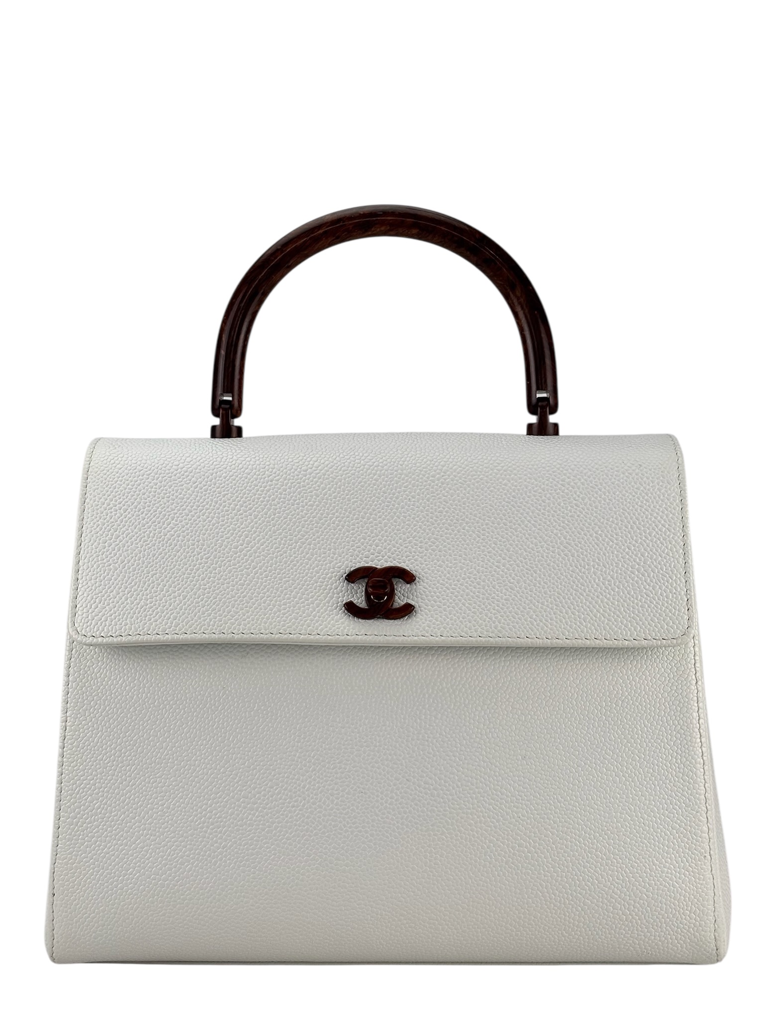 CHANEL - White Caviar Wood Top Handle Kelly Bag