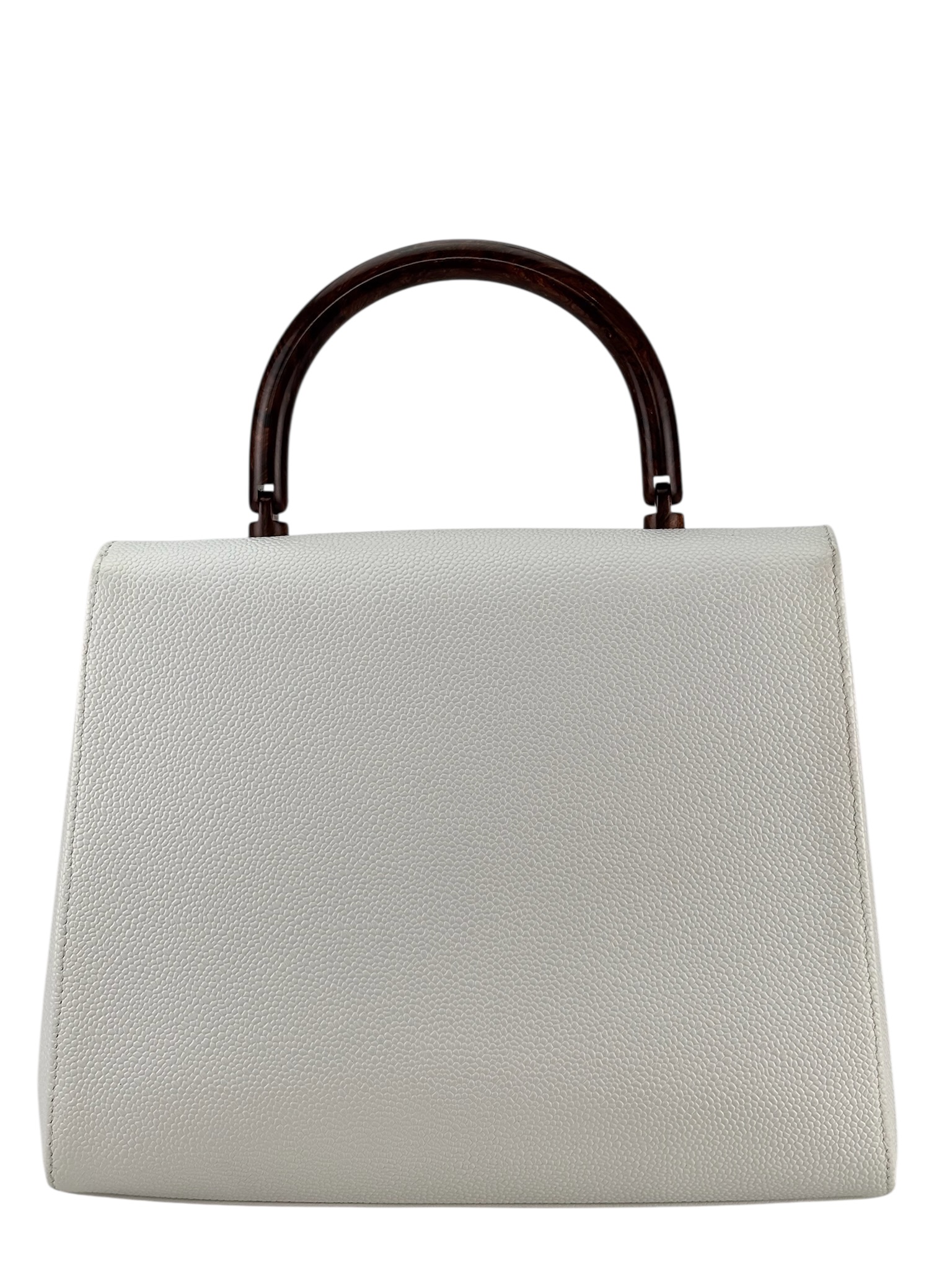 CHANEL - White Caviar Wood Top Handle Kelly Bag