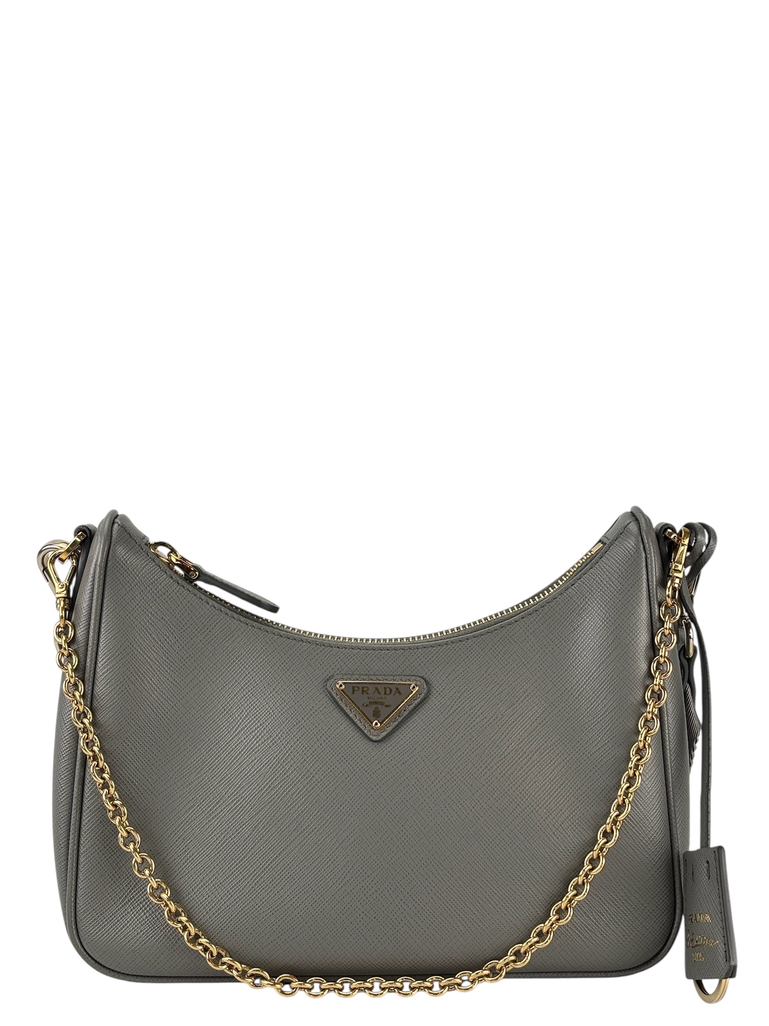 PRADA - Gray Leather Re-Edition Re-Nylon Bag 3 in 1