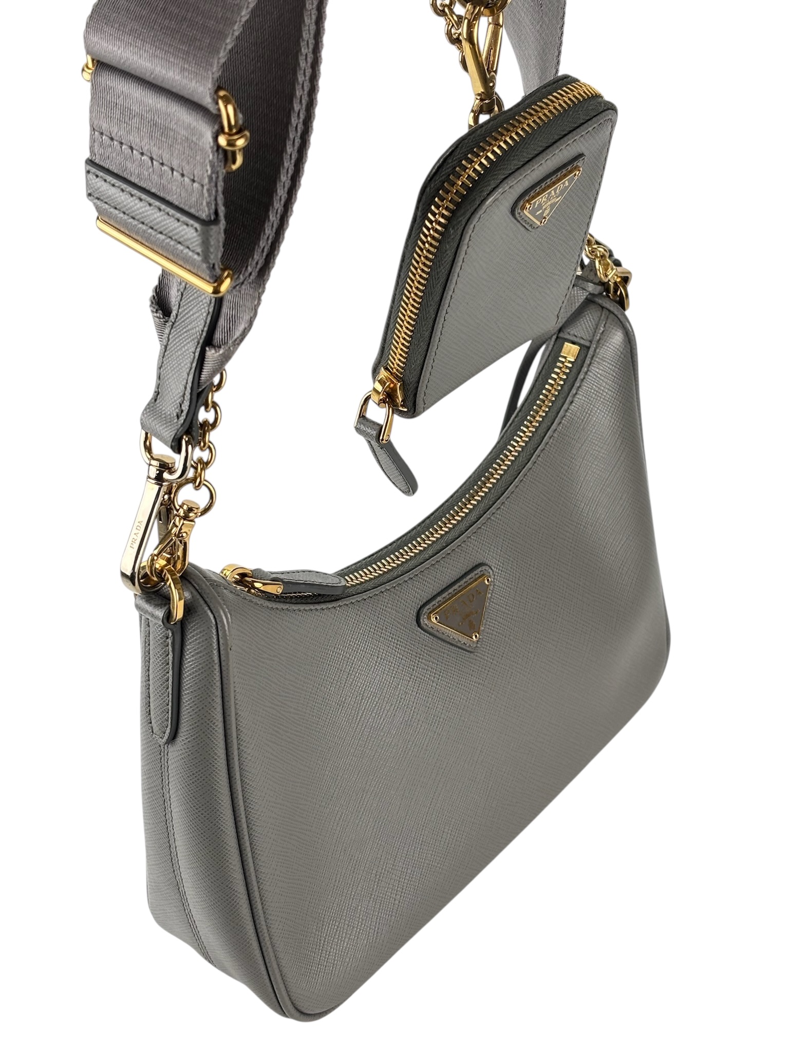 PRADA - Gray Leather Re-Edition Re-Nylon Bag 3 in 1 – Camellia